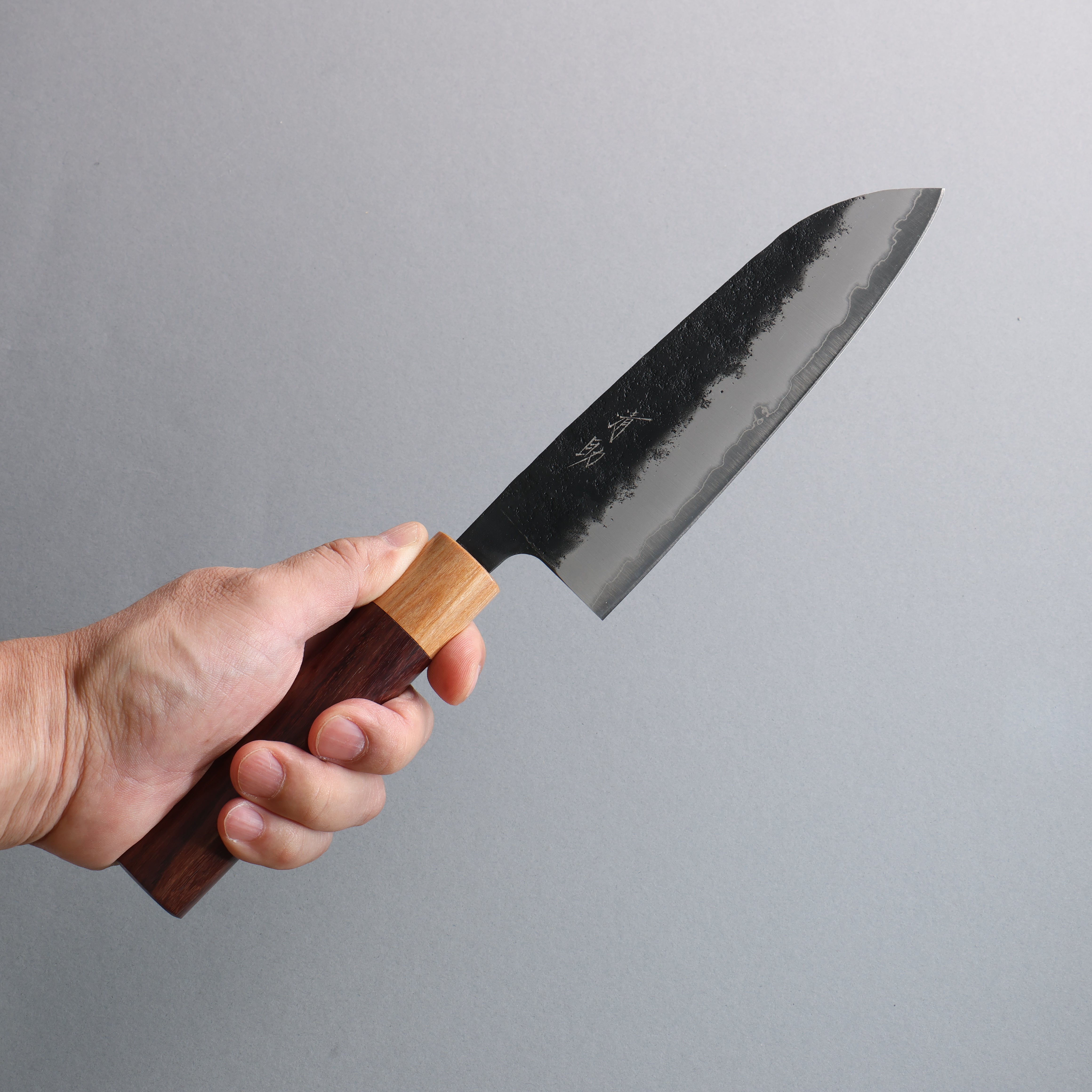 Seisuke Blue Super Black Nashiji Santoku 170mm Rosewood (Ferrule: White Pakka Wood) Handle - Japanny - Best Japanese Knife