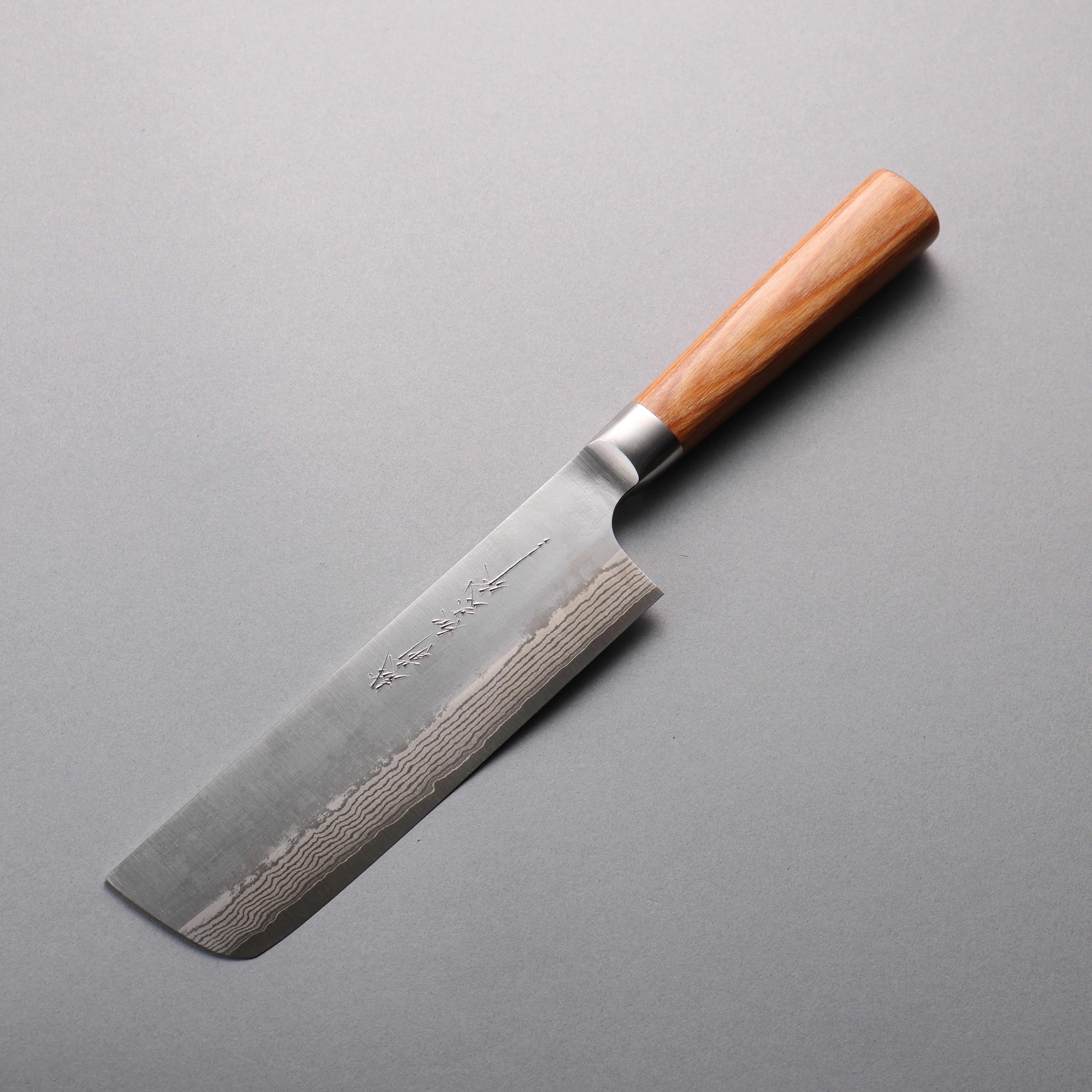 Kamo Hamono VG10 Damascus Nakiri 165mm Brown Pakka wood Handle - Japanny - Best Japanese Knife