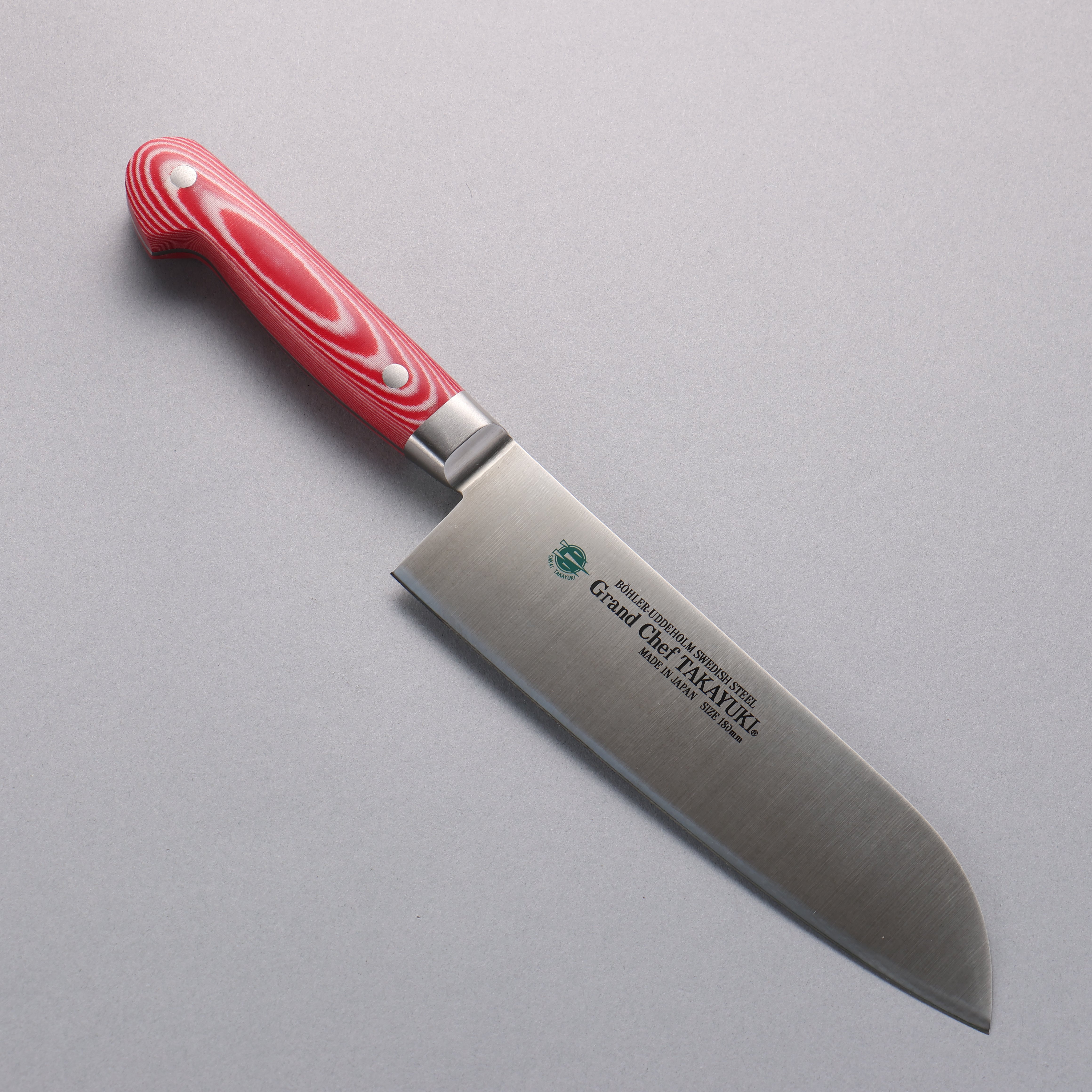 Sakai Takayuki Grand Chef Grand Chef Swedish Steel-stn Santoku 180mm Red Micarta Handle - Japanny - Best Japanese Knife