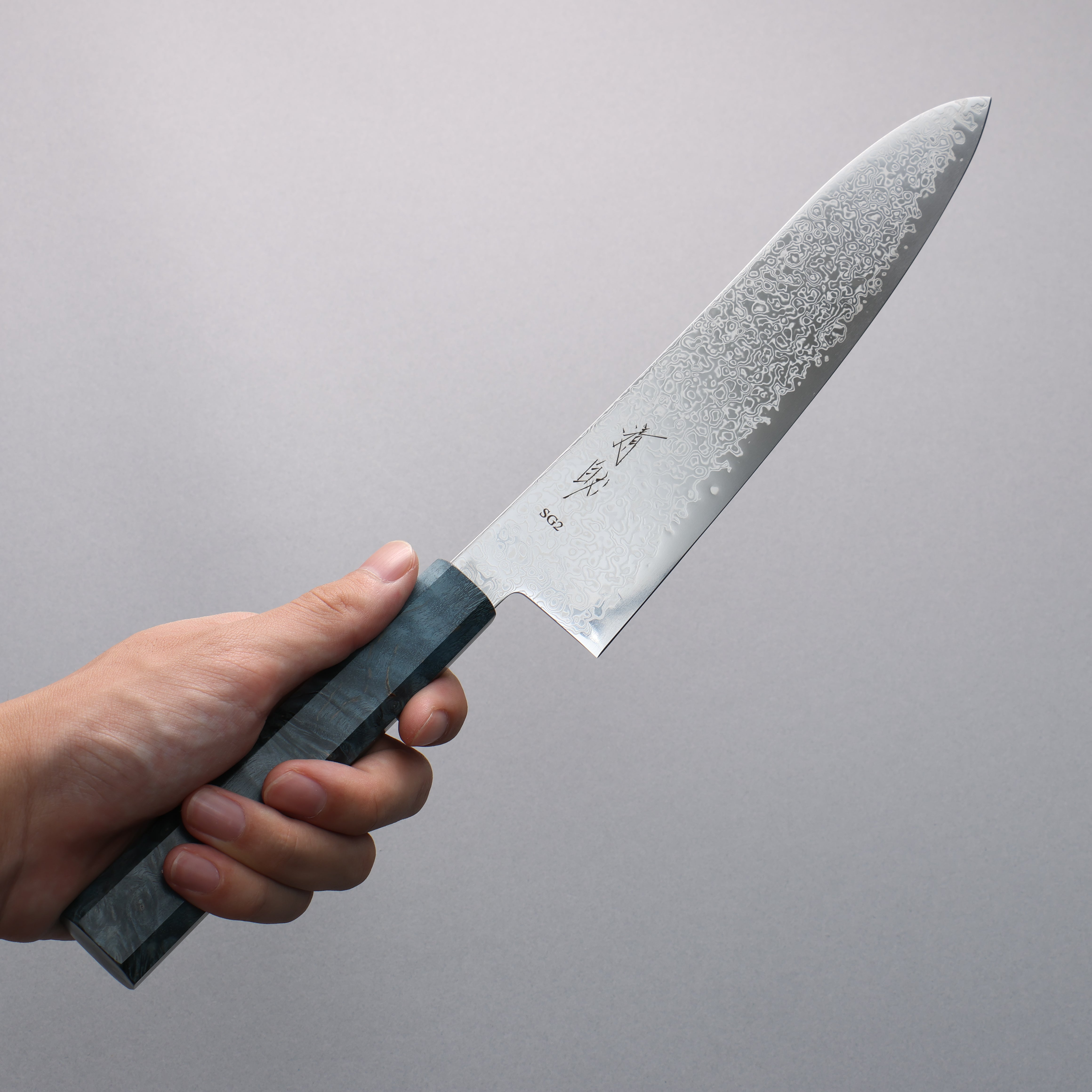 Seisuke SG2 Damascus Migaki Finished Gyuto 210mm Blue Stabilized Wood Handle - Japanny - Best Japanese Knife