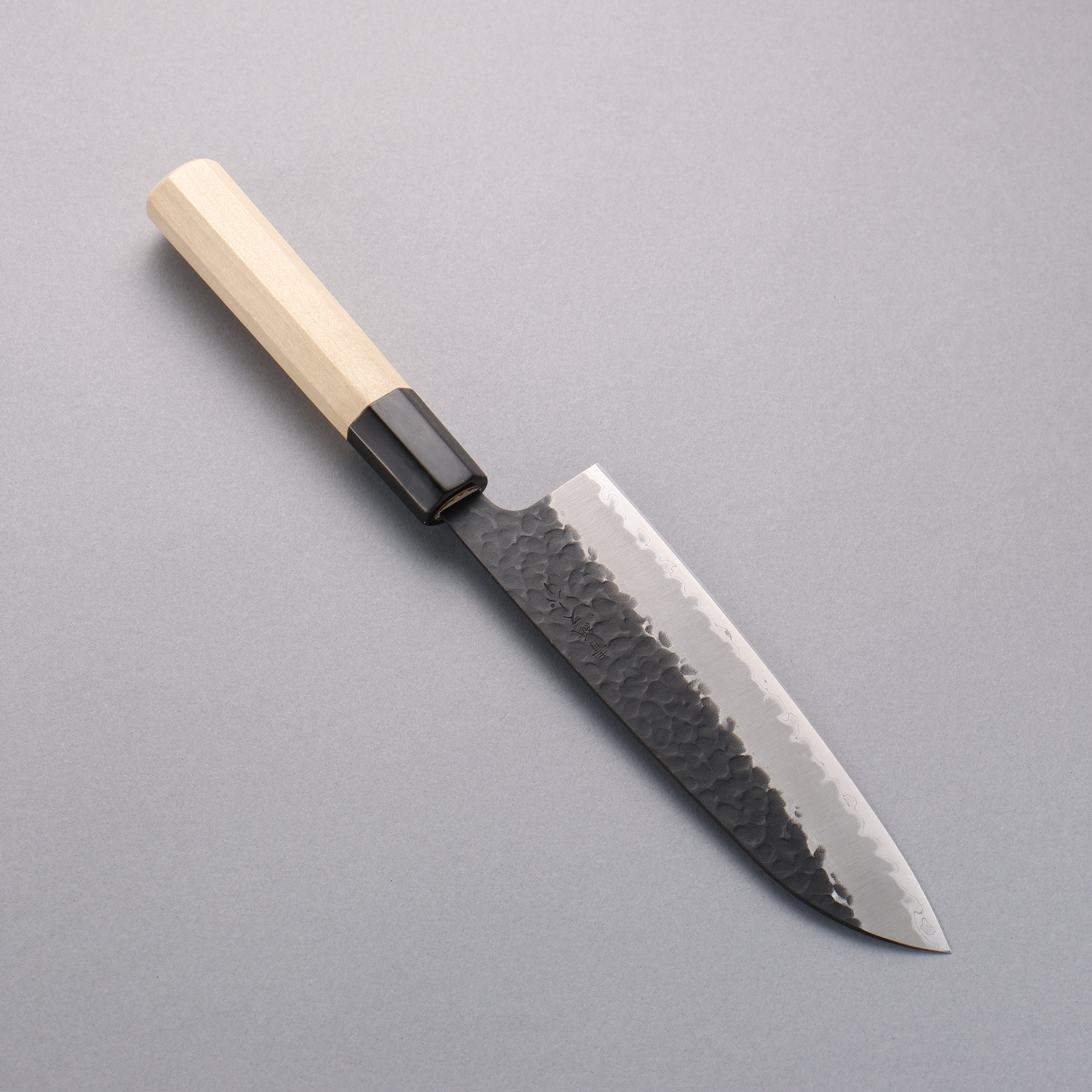 Oul Blue Super Hammered Black Finished Santoku 165mm Magnolia Handle - Japanny - Best Japanese Knife