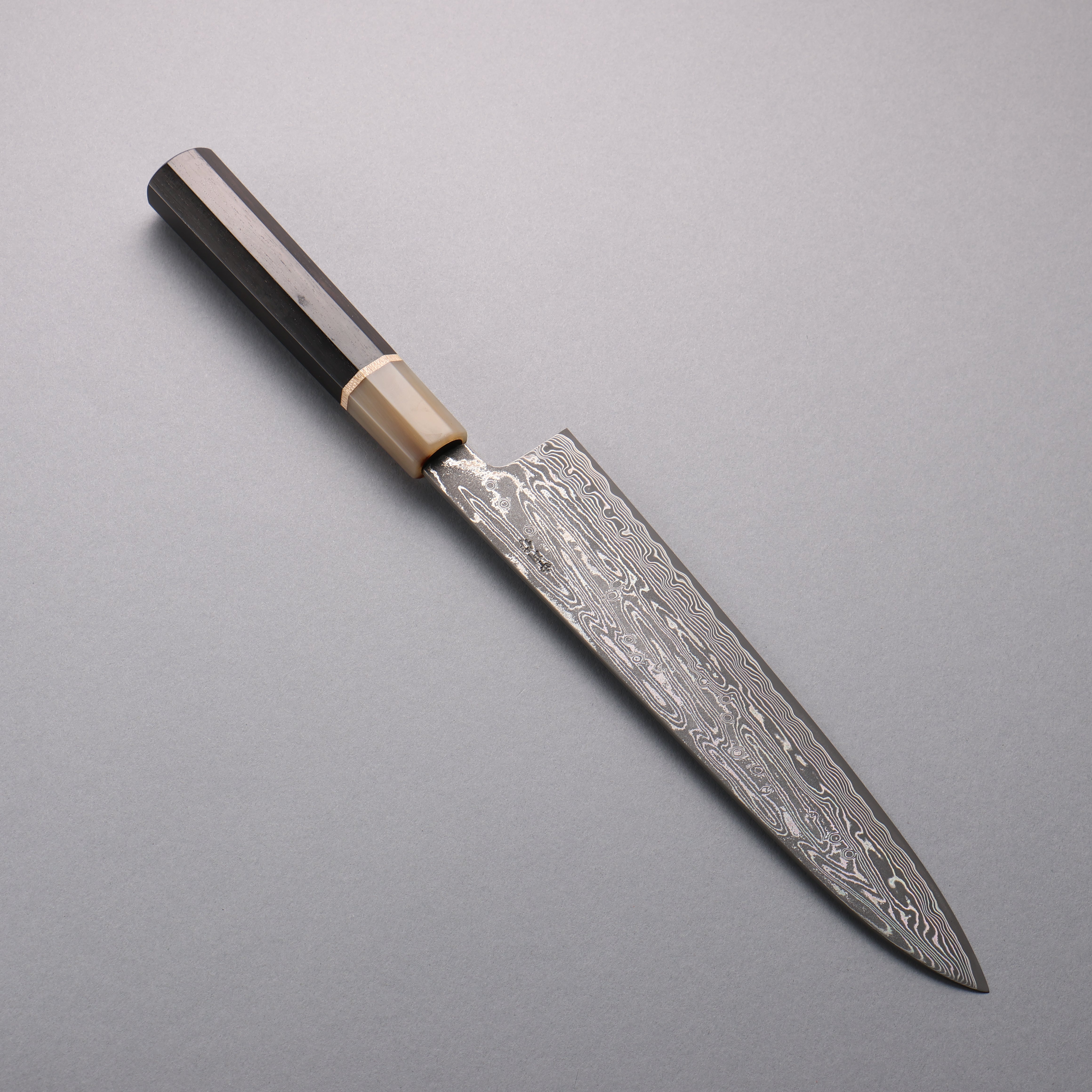 Seisuke SPG STRIX Black Damascus Gyuto 240mm Ebony (Maple Ring and Water Buffalo Ferrule) Handle - Japanny - Best Japanese Knife