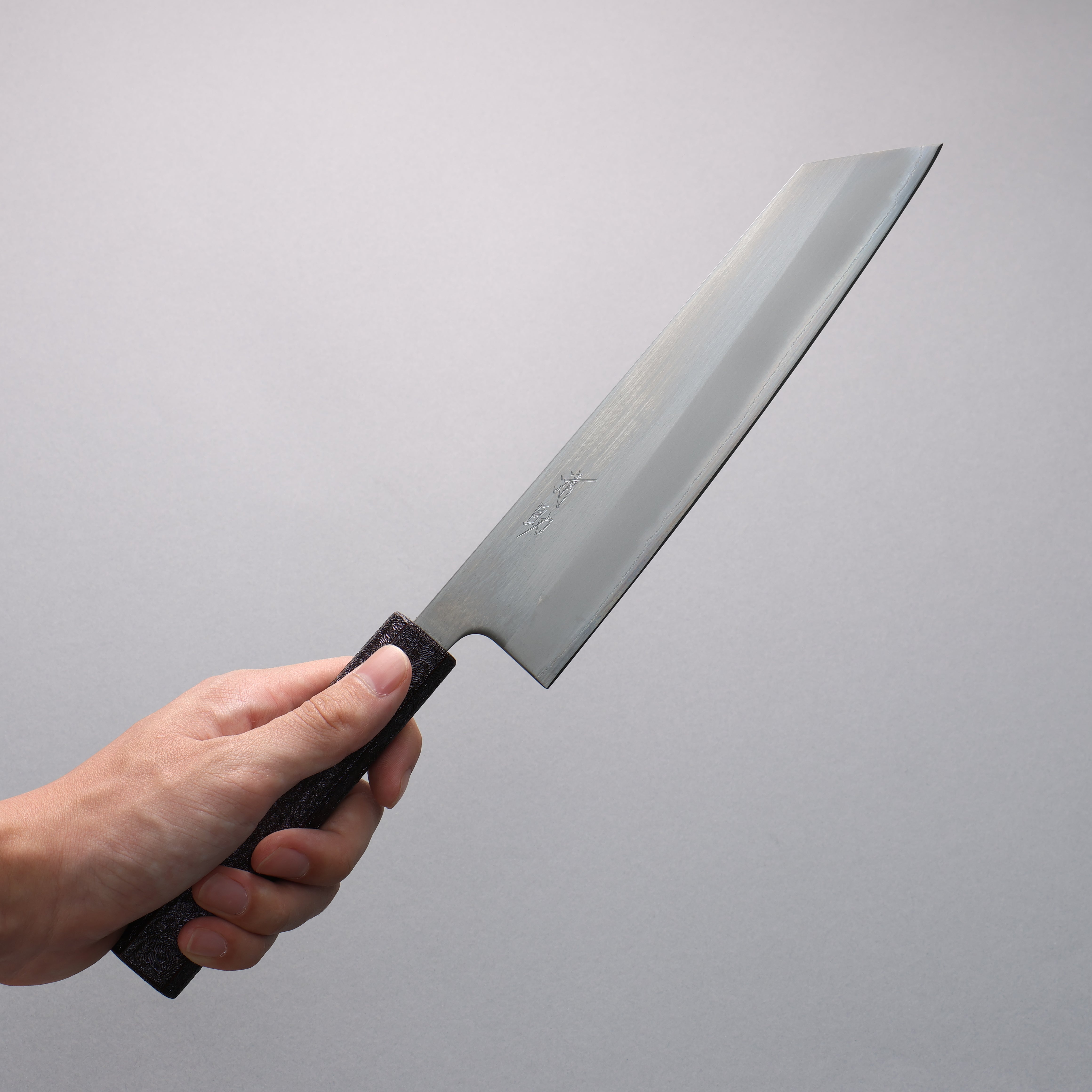 Seisuke White Steel No.1 Migaki Polish Finish Kiritsuke Gyuto 210mm Oak with Purple Lacquer Handle - Japanny - Best Japanese Knife