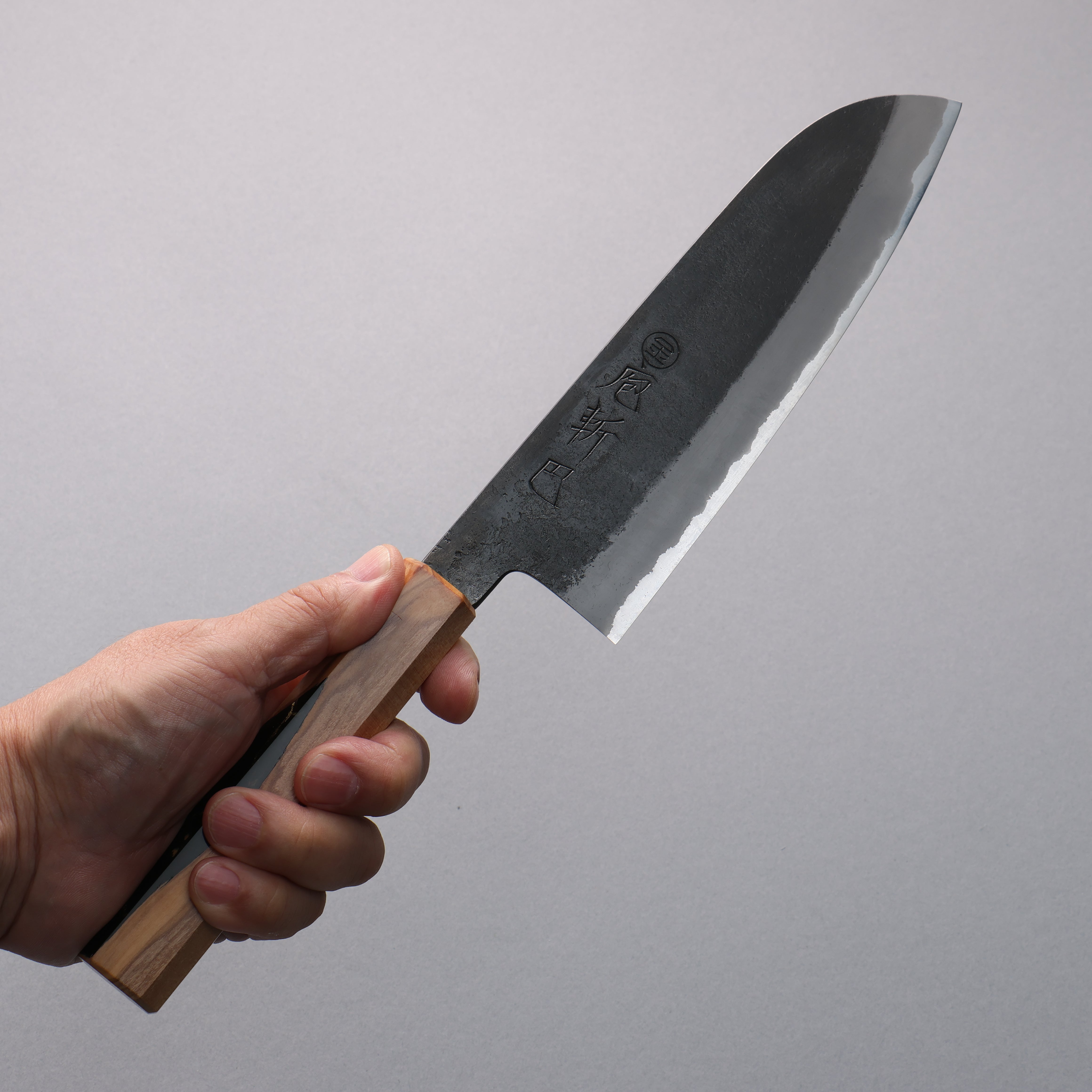 Hozantomoe White Steel No.2 Black Finished Santoku 165mm Olive Tree and Black Resin Handle - Japanny - Best Japanese Knife
