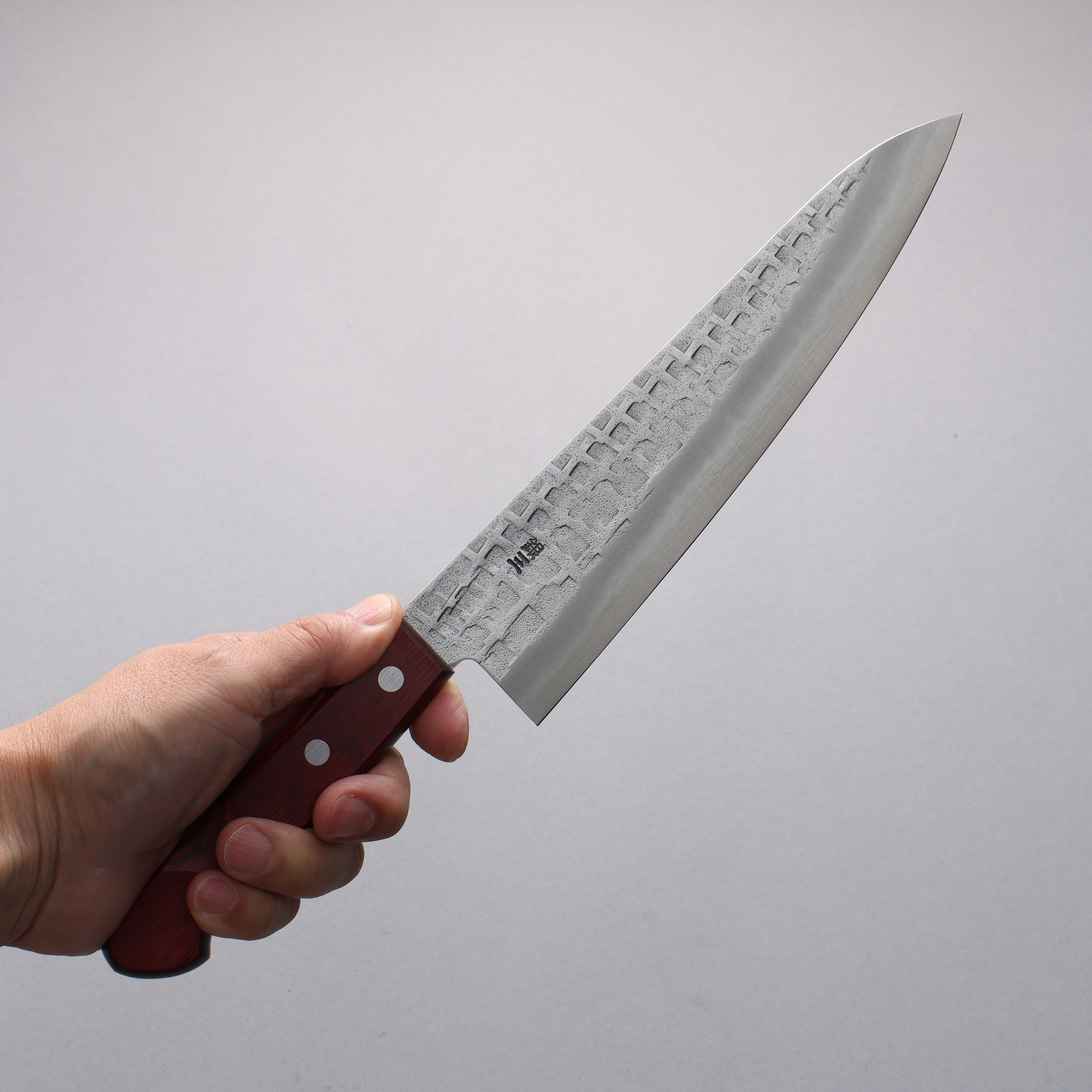 Nao Yamamoto Silver Steel No.3 Nashiji Hammered(square) Gyuto 210mm Red Pakka wood Handle - Japanny - Best Japanese Knife