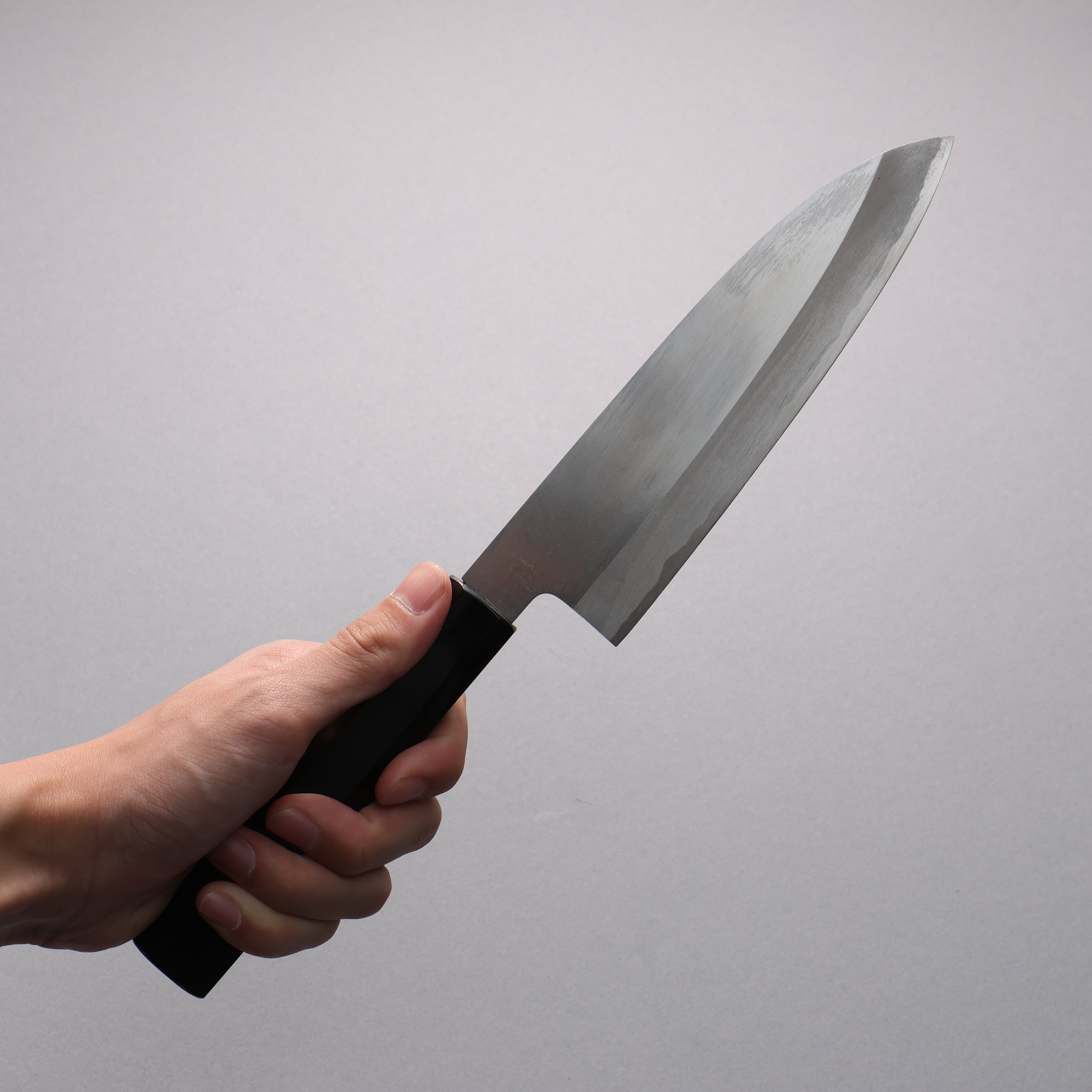 Minamoto Akitada White Steel No.2 Kasumitogi Santoku 180mm Ebony Wood Handle - Japanny - Best Japanese Knife