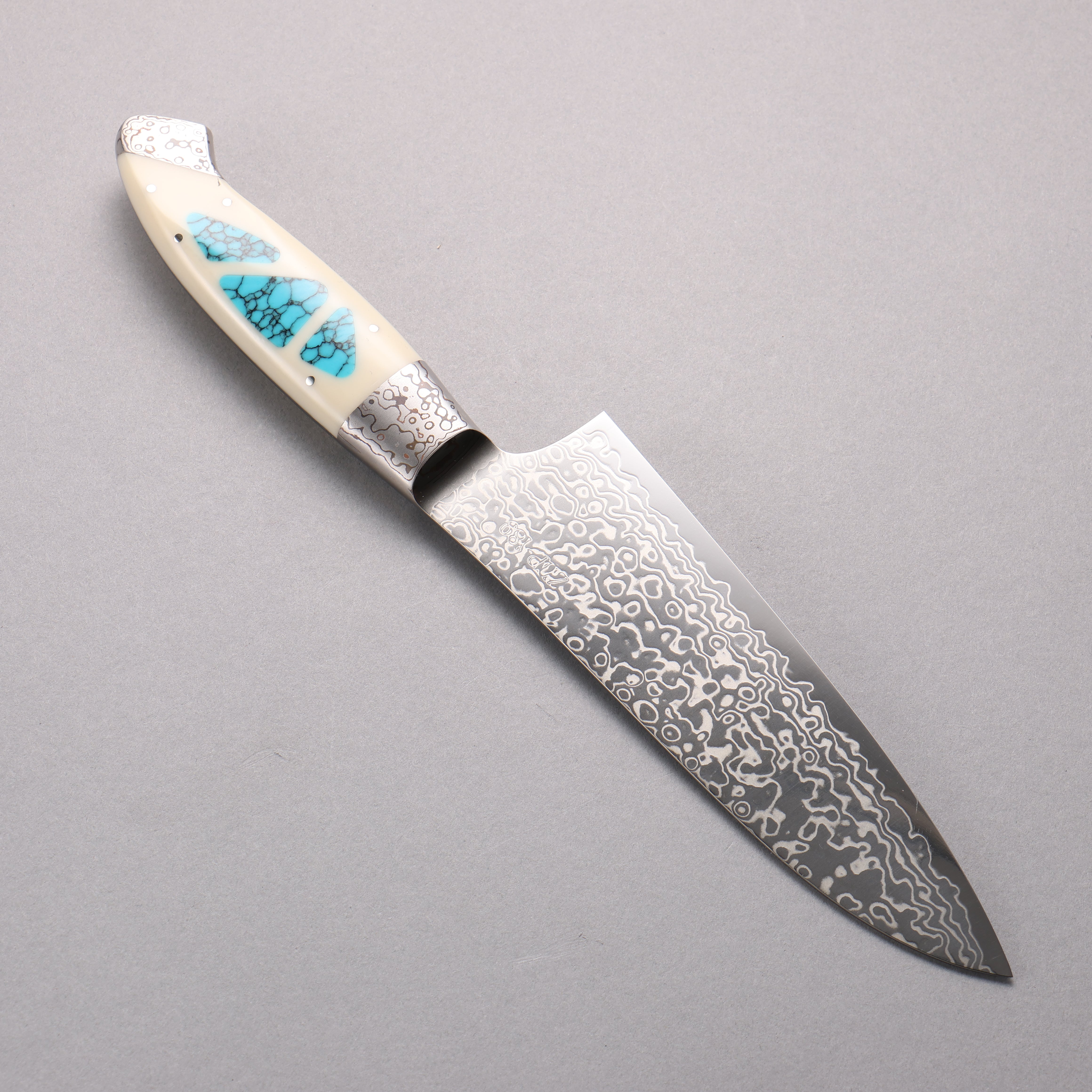 Kajin ZDP189 Damascus Migaki Finished Santoku 165mm Corian with Turquoise Inlay Handle - Japanny - Best Japanese Knife