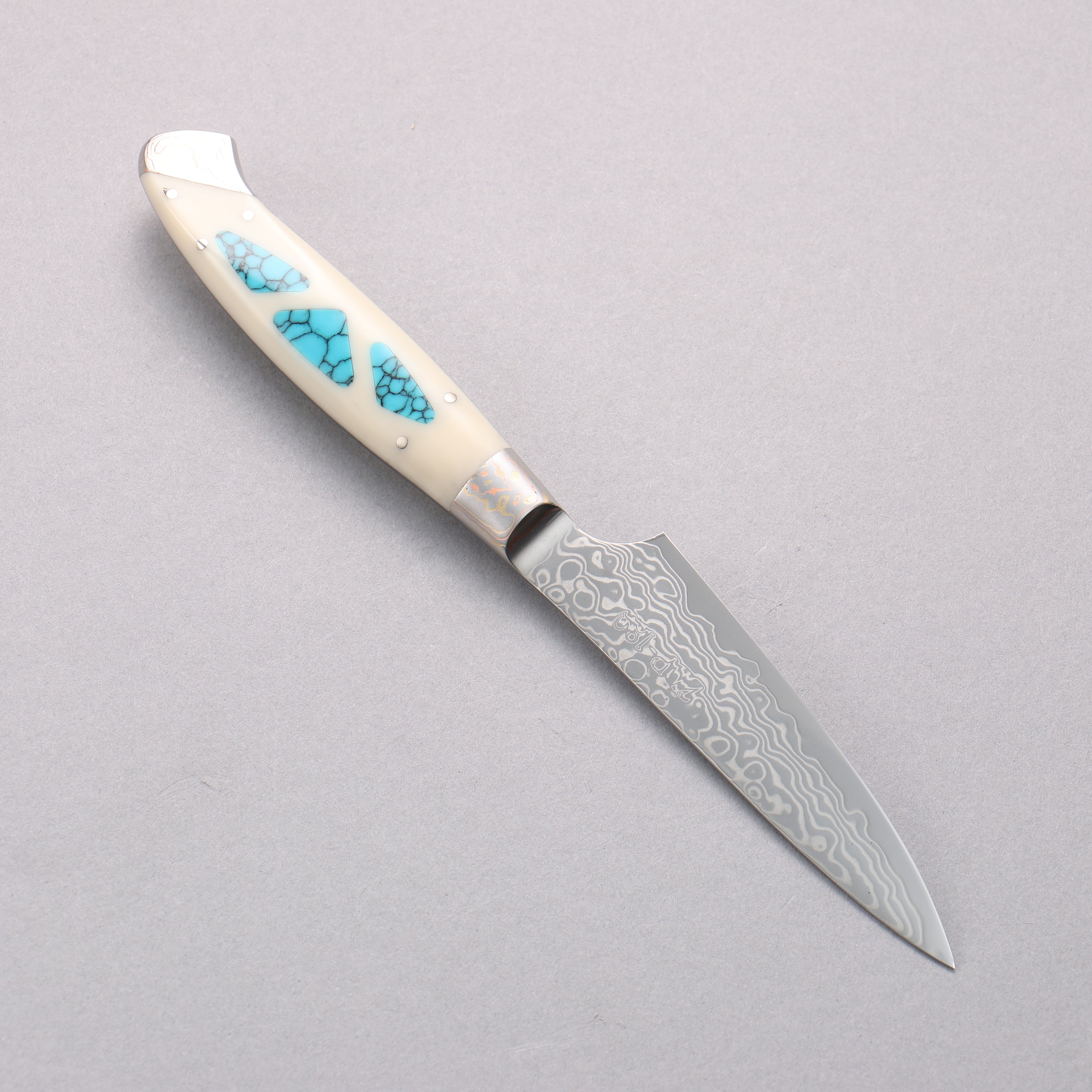 Kajin ZDP189 Damascus Migaki Finished Petty-Utility 95mm Corian with Turquoise Inlay Handle - Japanny - Best Japanese Knife