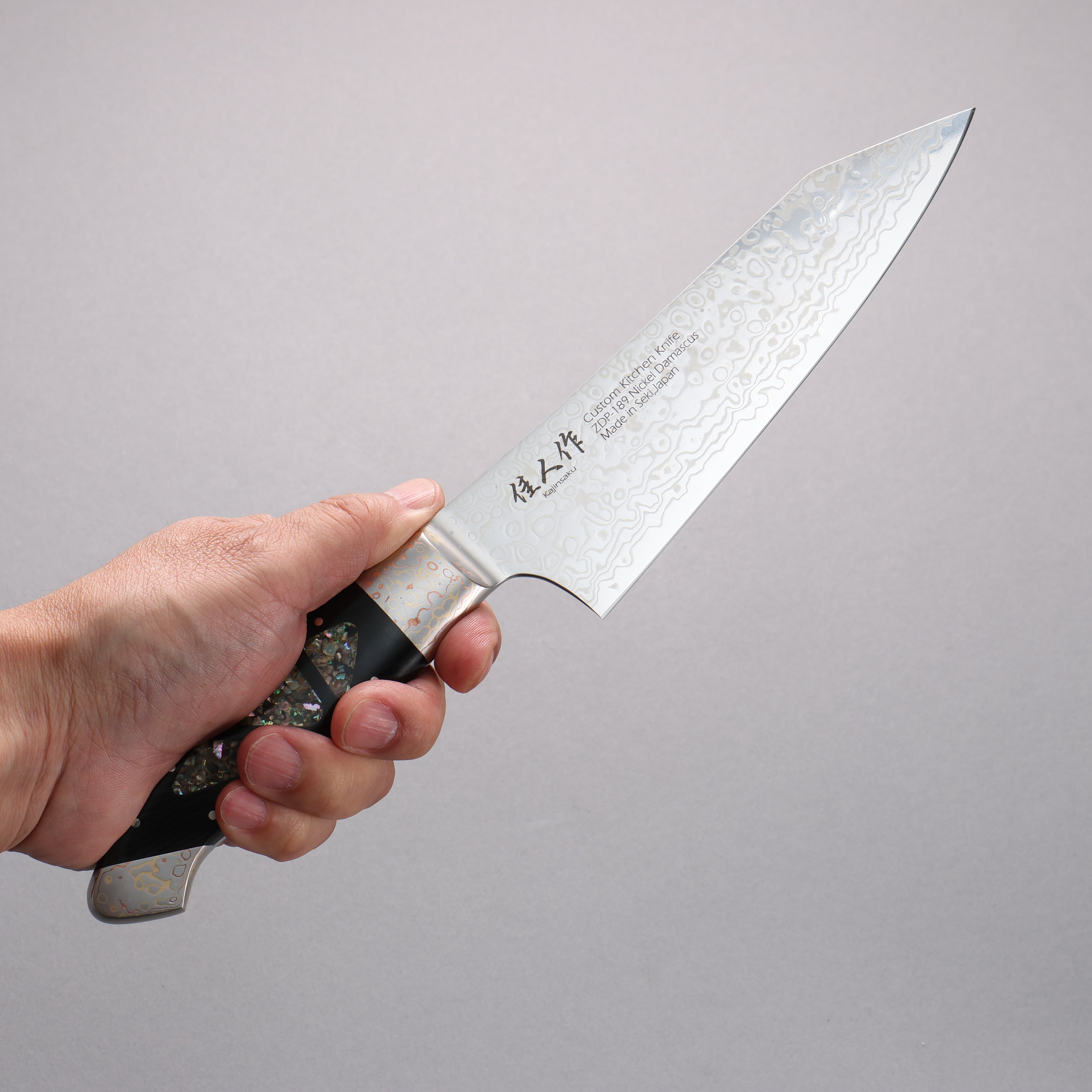 Kajin ZDP189 Damascus Migaki Finished Bunka 165mm Abalone Inlay Handle - Japanny - Best Japanese Knife