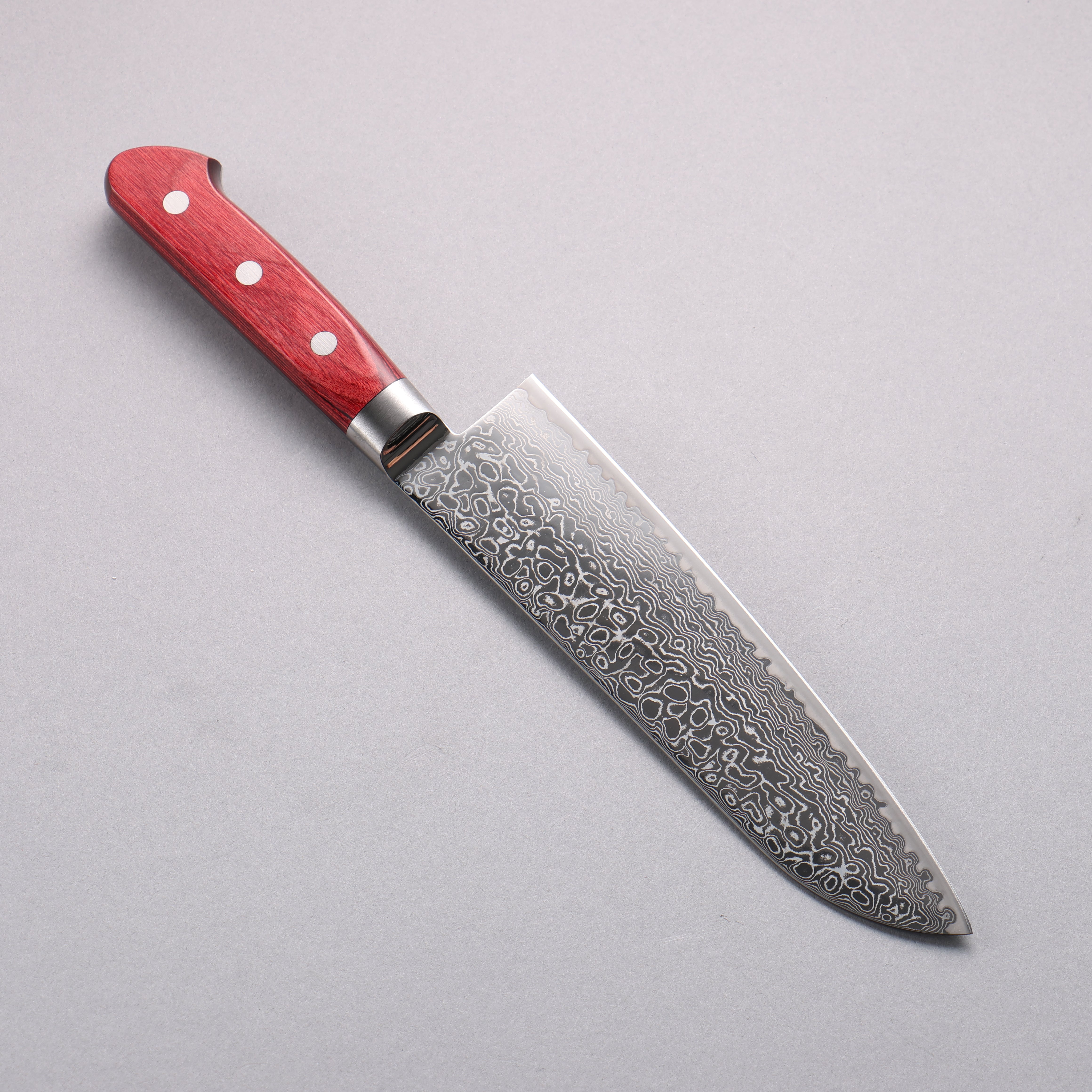 Seisuke Kagami2 AUS10 Mirrored Finish Damascus Santoku 180mm Red Pakka wood Handle - Japanny - Best Japanese Knife