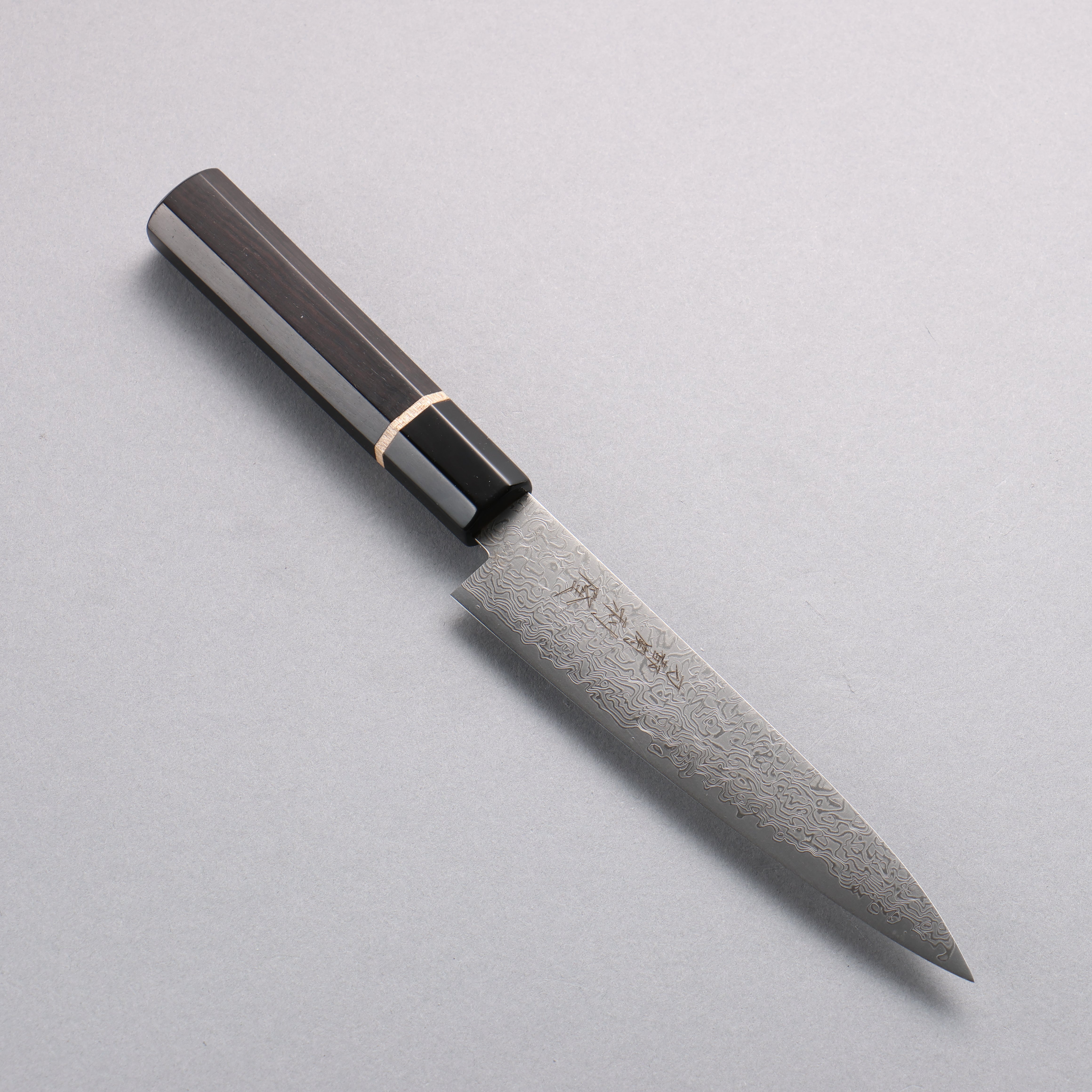 Toshitaka Seisuke VG10 65 Layer Damascus Petty-Utility 135mm Ebony (Maple Ring and Water Buffalo Ferrule) Handle - Japanny - Best Japanese Knife