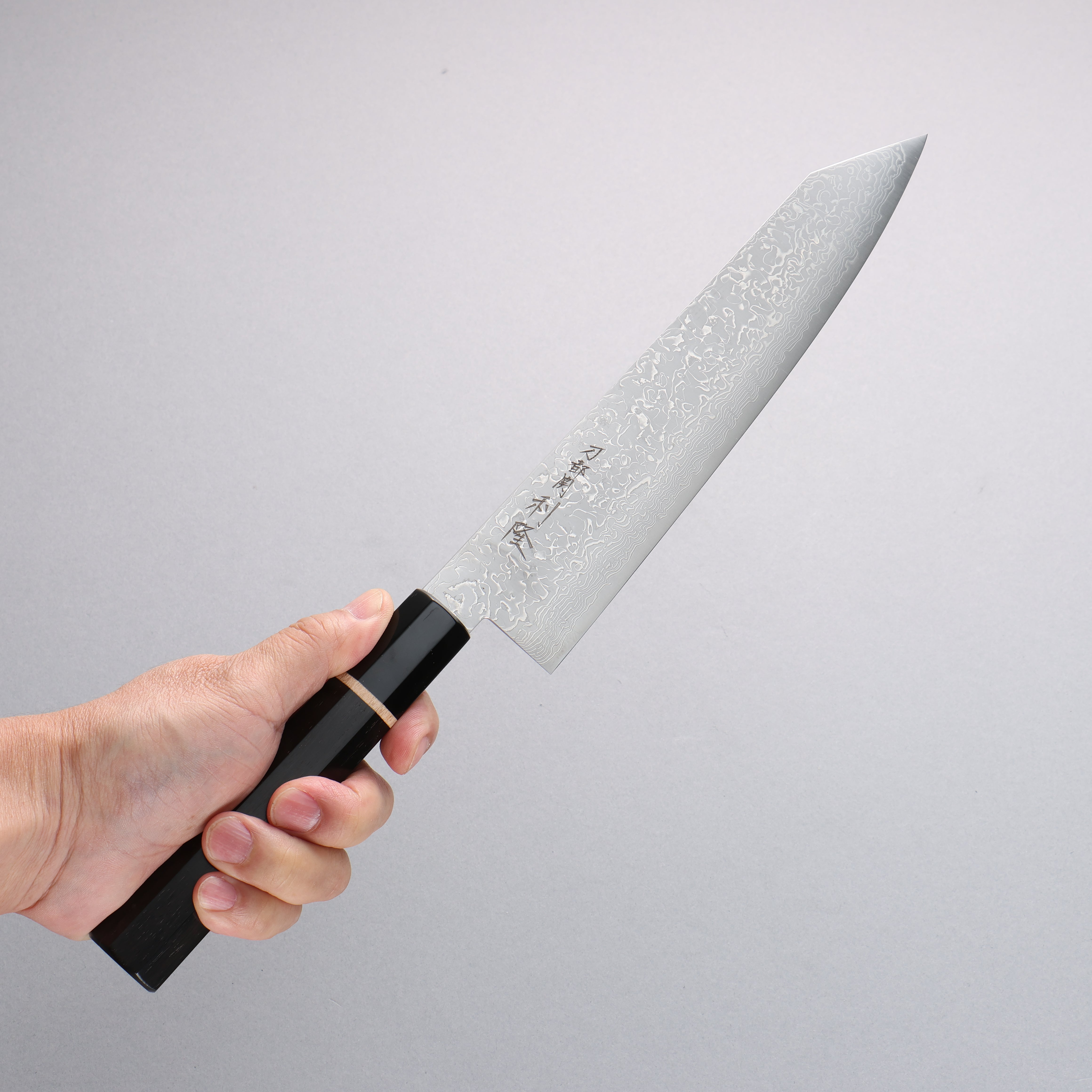 Toshitaka Seisuke VG10 65 Layer Damascus Kiritsuke Gyuto 210mm Ebony (Maple Ring and Water Buffalo Ferrule) Handle - Japanny - Best Japanese Knife