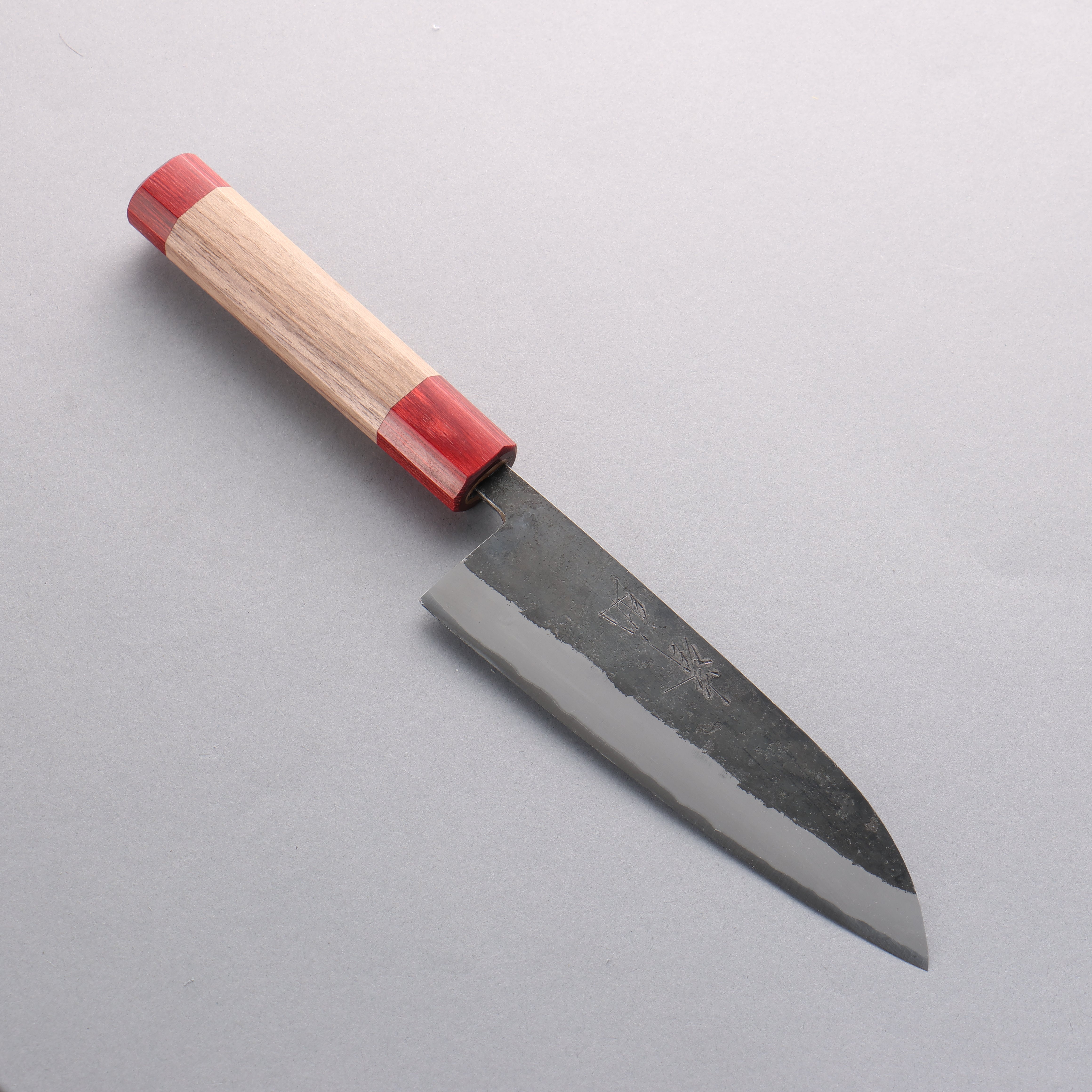 Seisuke Kurumi Blue Steel Kurouchi Santoku 165mm Walnut (With Double Red Pakka wood) Handle - Japanny - Best Japanese Knife