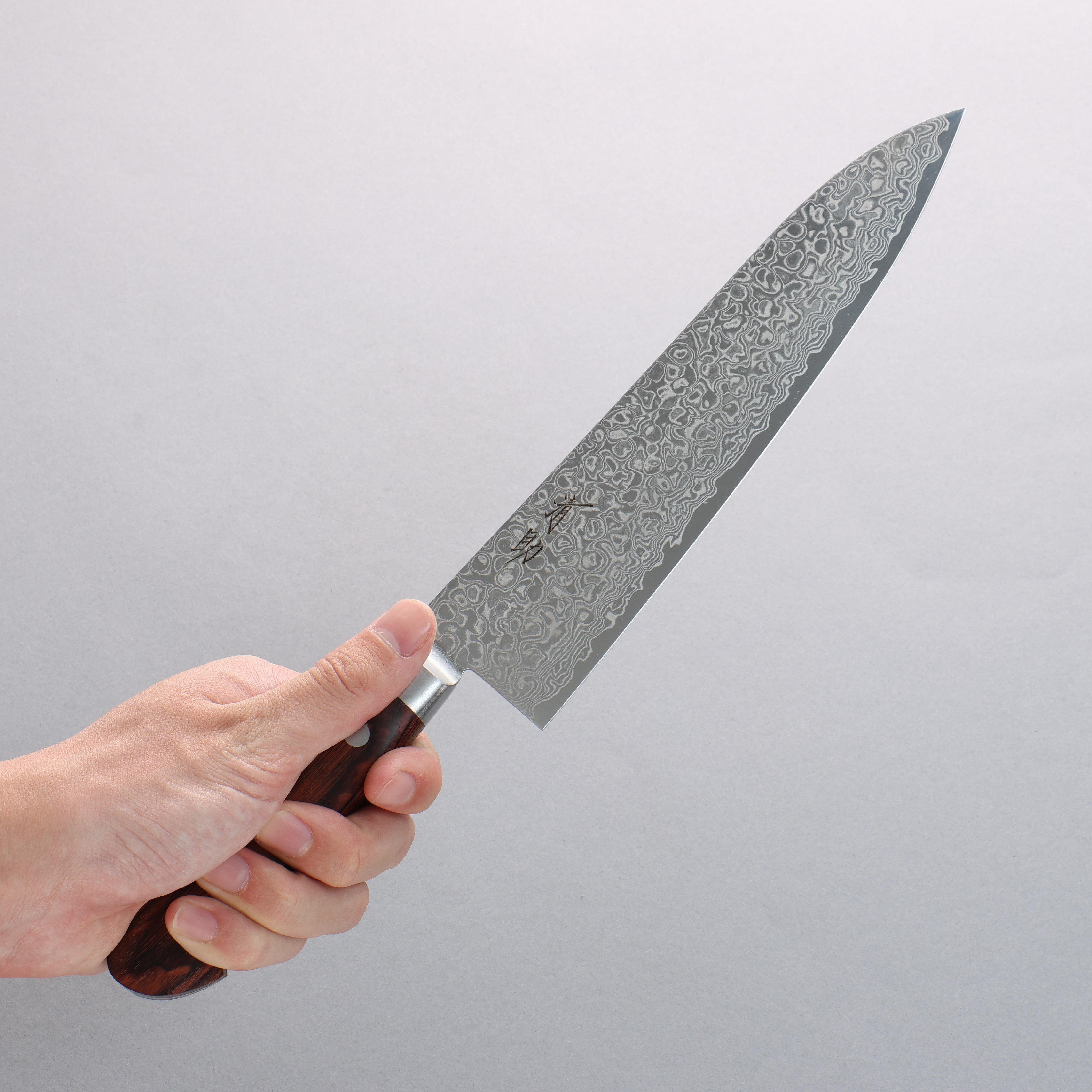 Seisuke Mokusei ZA-18 Mirrored Finish Damascus Gyuto 210mm Brown Pakka wood Handle - Japanny - Best Japanese Knife