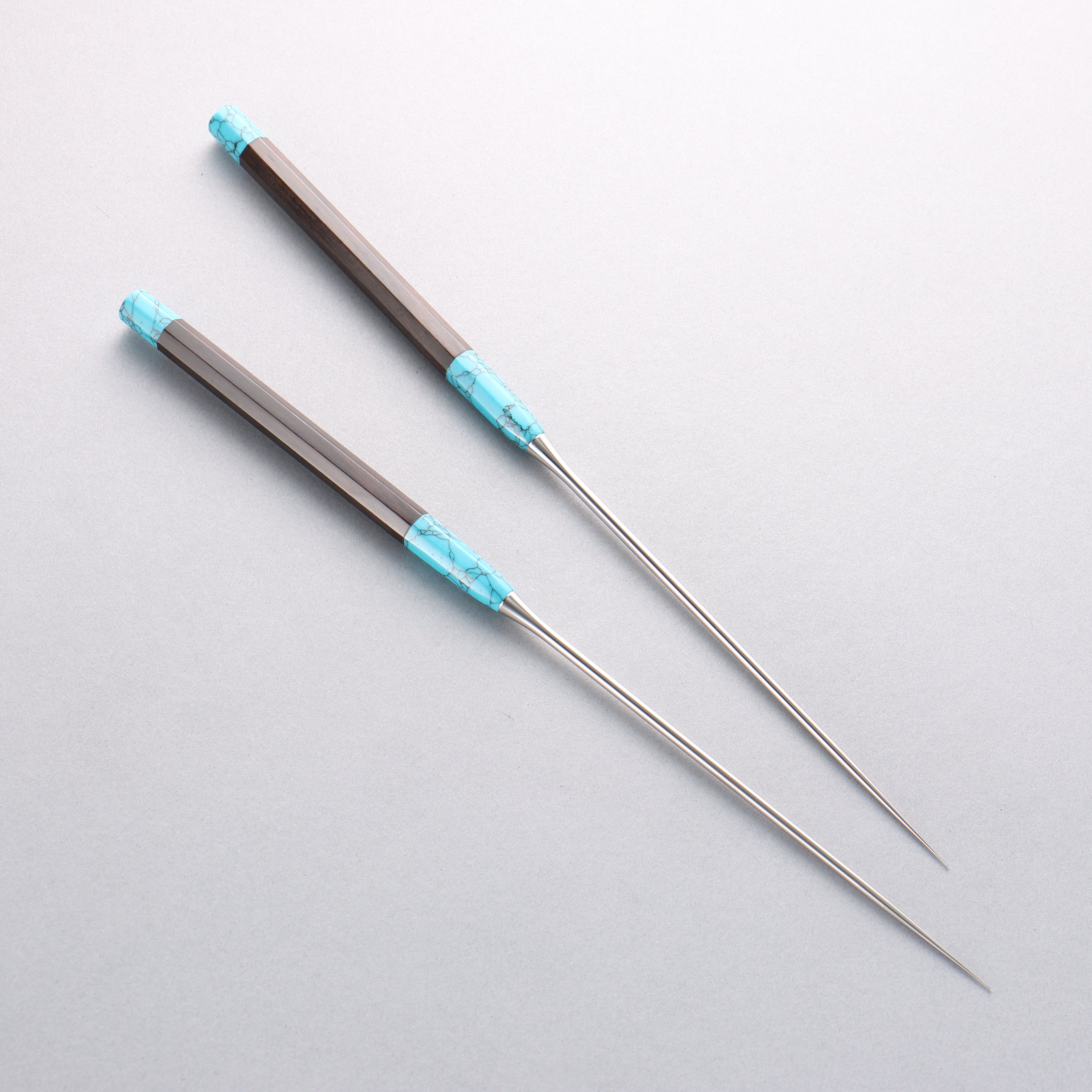 Stainless Steel Moribashi Ebony (With Double Turquoise Bolsters) Handle 180mm - Japanny - Best Japanese Knife