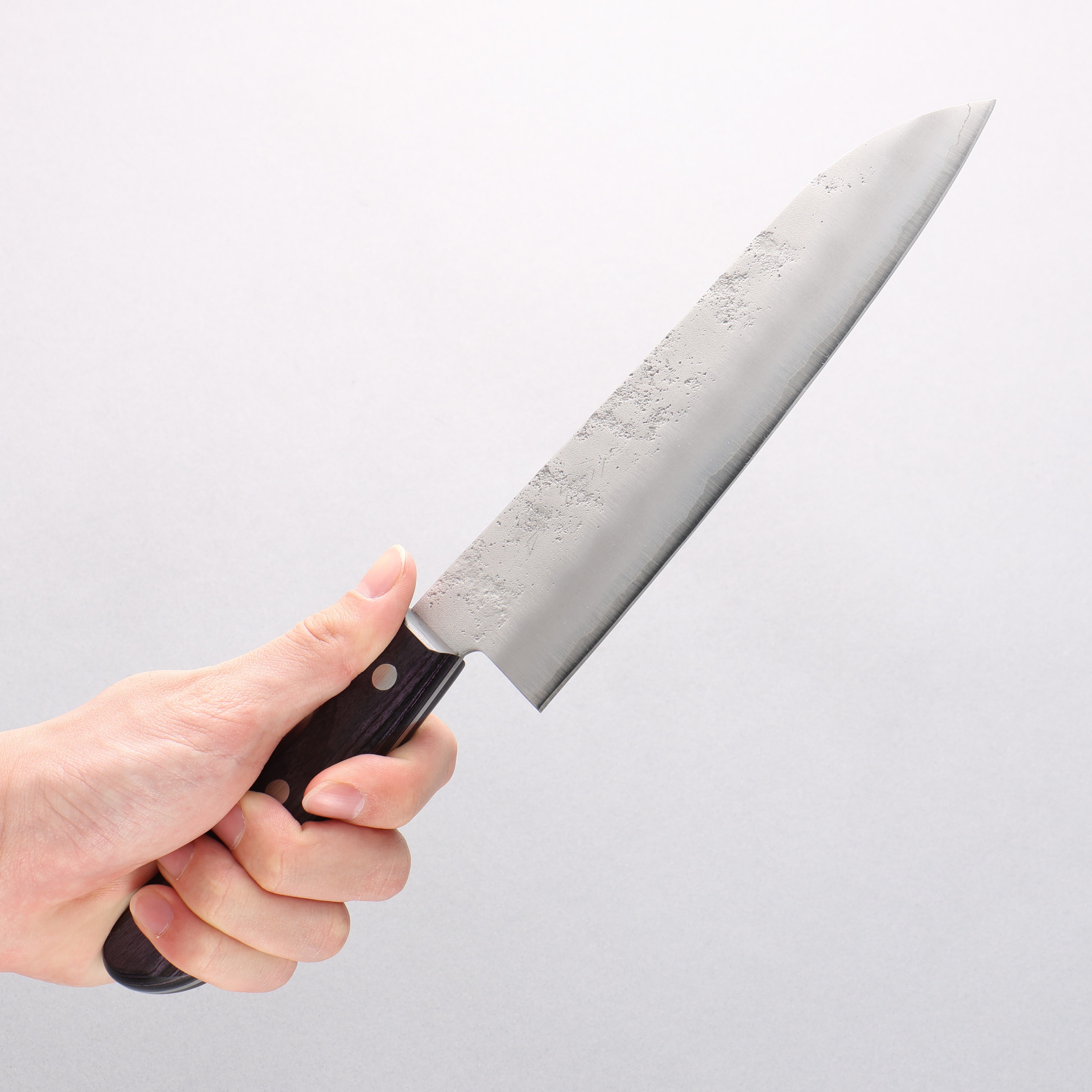 Oul Silver Steel No.3 Nashiji Santoku 180mm Purple Pakka wood Handle - Japanny - Best Japanese Knife