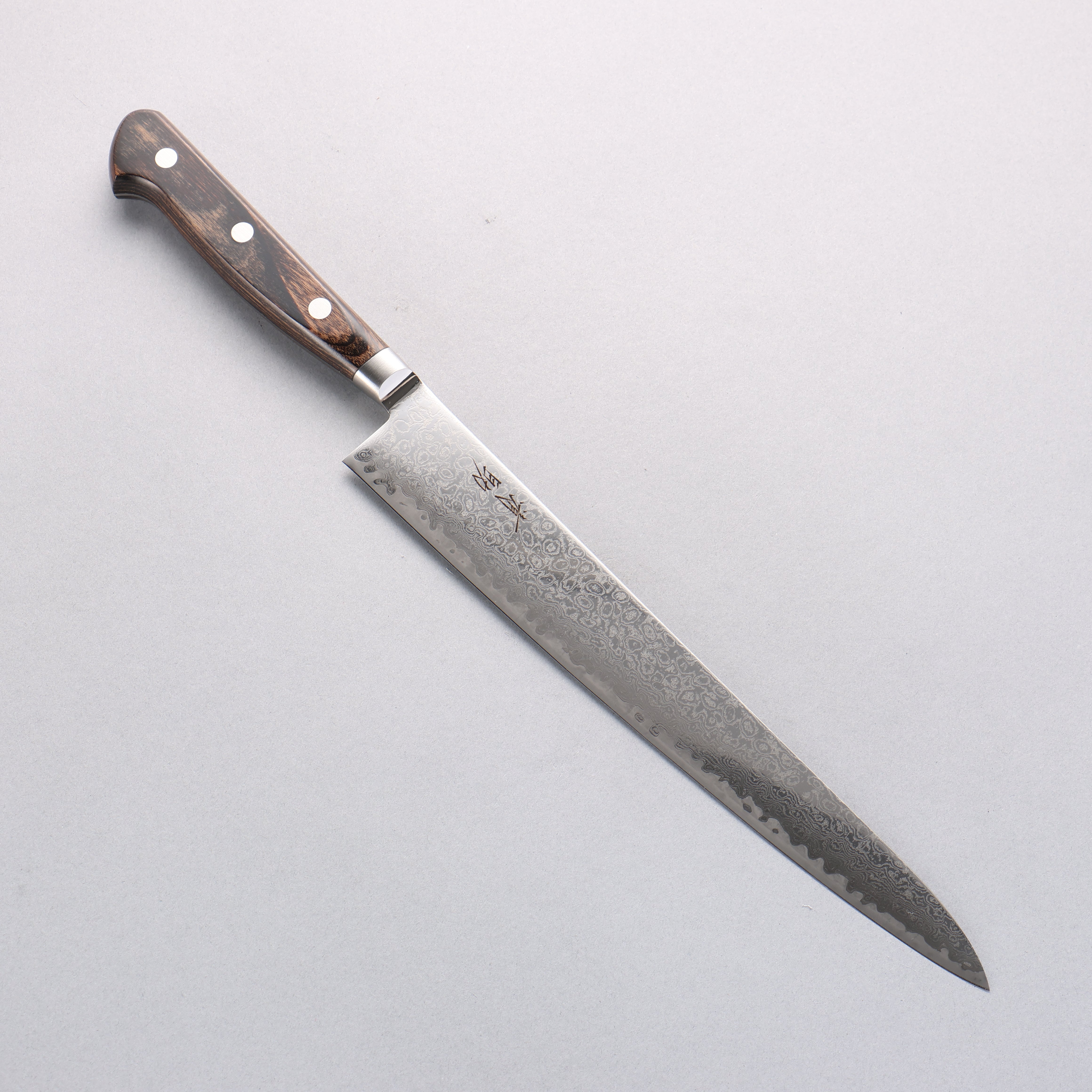 Seisuke Kagami2 AUS10 Mirrored Finish Damascus Sujihiki 240mm Brown Pakka wood Handle - Japanny - Best Japanese Knife