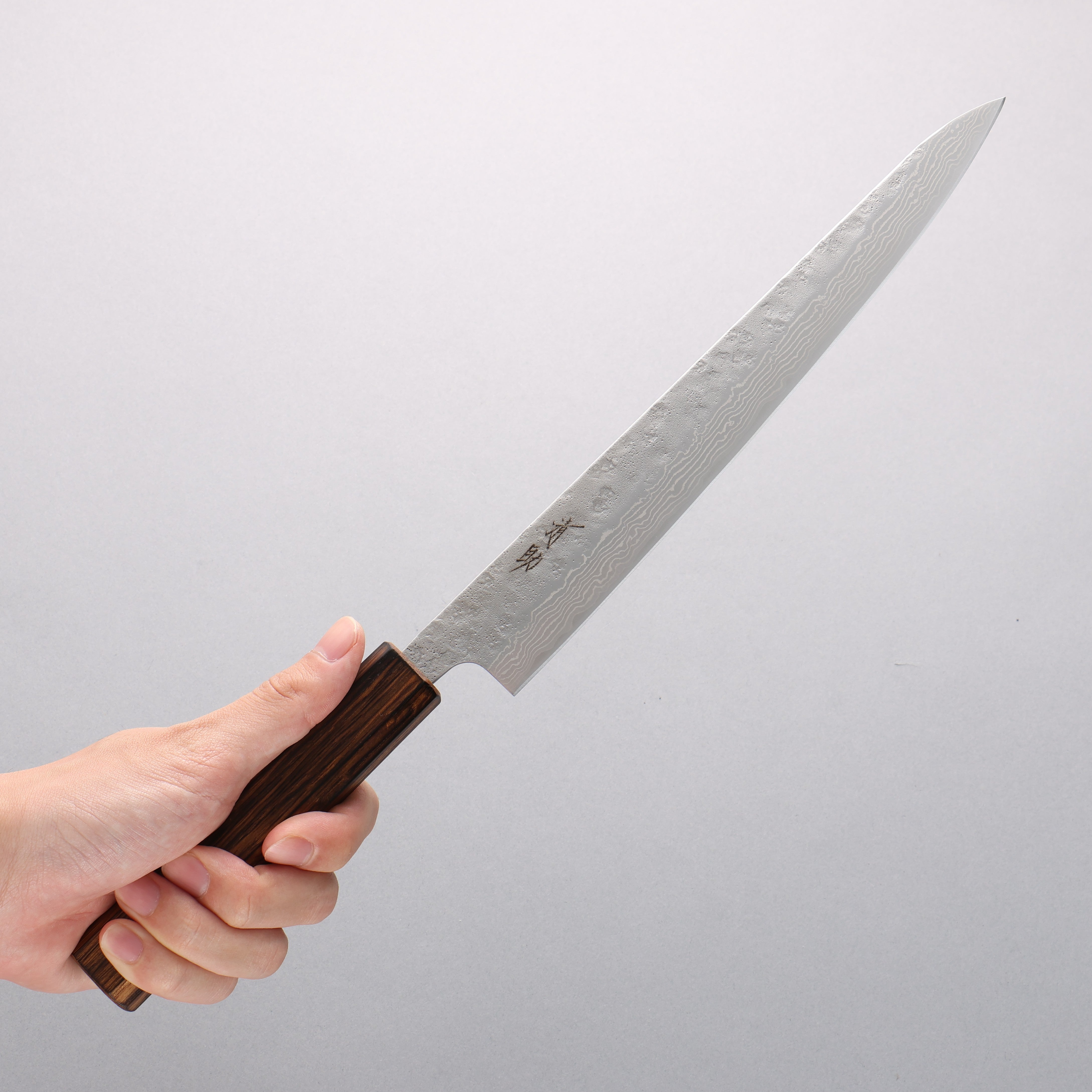 Seisuke Stainless Steel 440C Hammered Damascus Sujihiki 240mm Oak Handle - Japanny - Best Japanese Knife