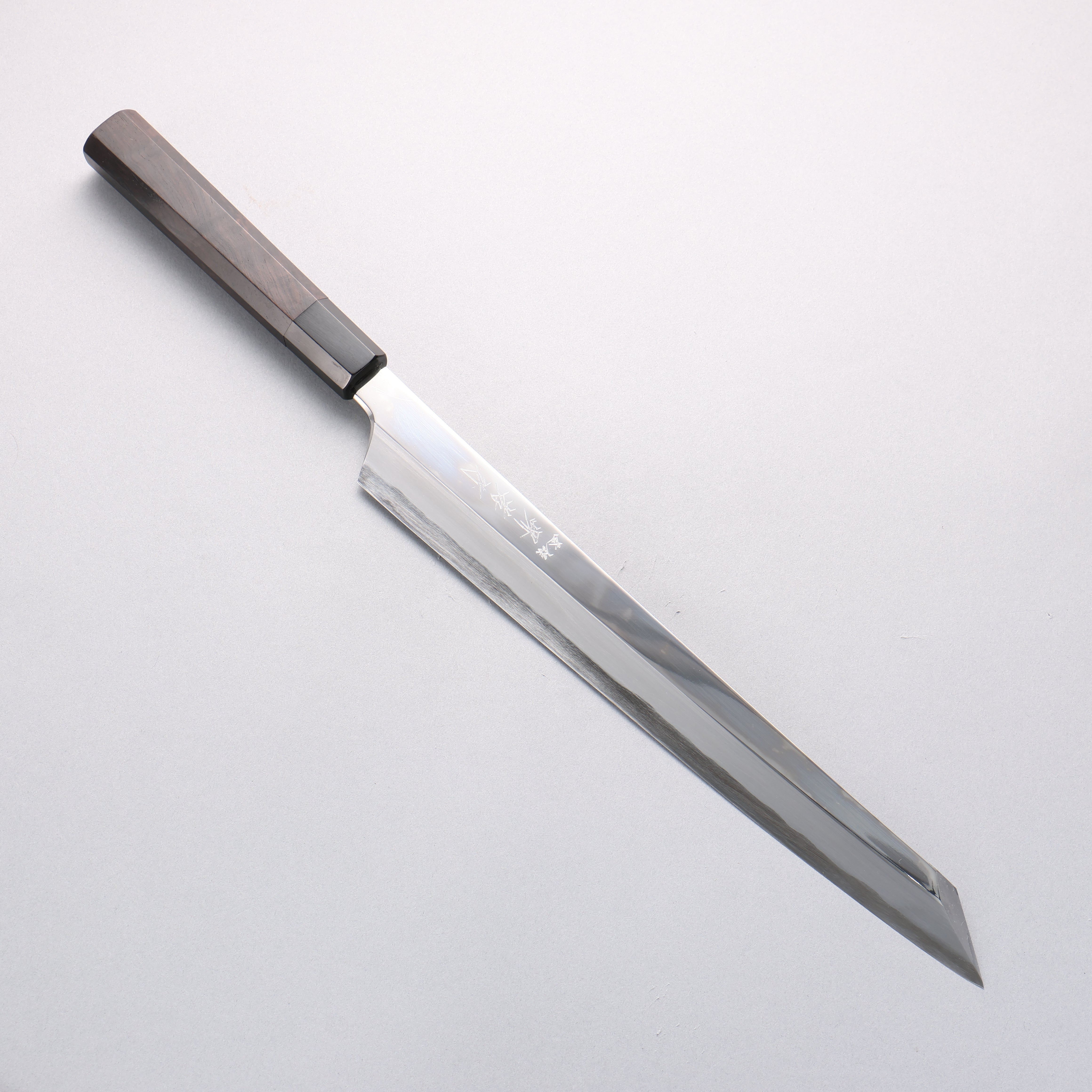 Sakai Takayuki Hien Blue Steel No.2 Mirrored Finish Kengata Yanagiba 300mm Ebony Wood Handle with Sheath - Japanny - Best Japanese Knife