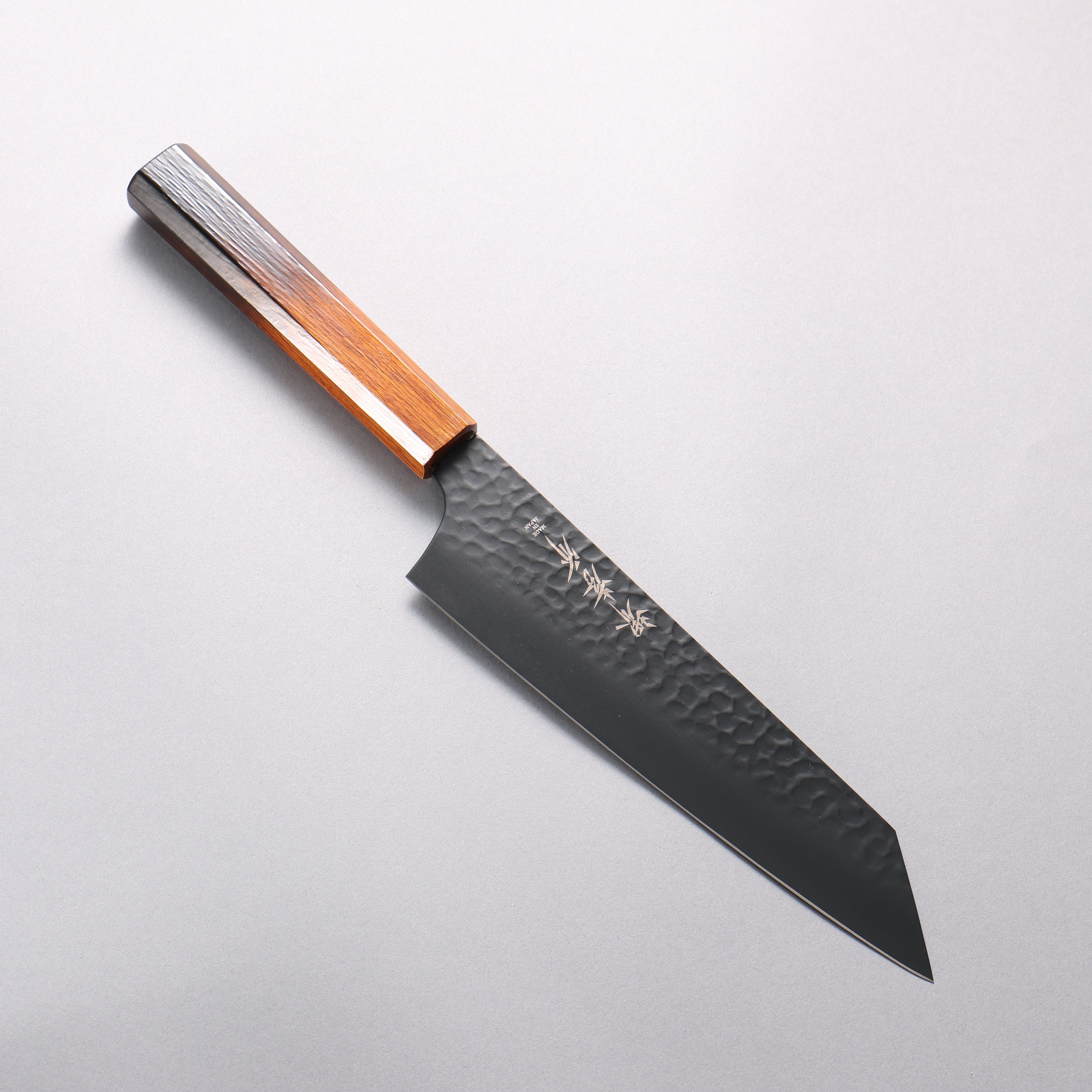 Sakai Takayuki Kurokage VG10 Hammered Teflon Coating Kiritsuke Gyuto 190mm Burnt Oak (Lacquered) Handle - Japanny - Best Japanese Knife