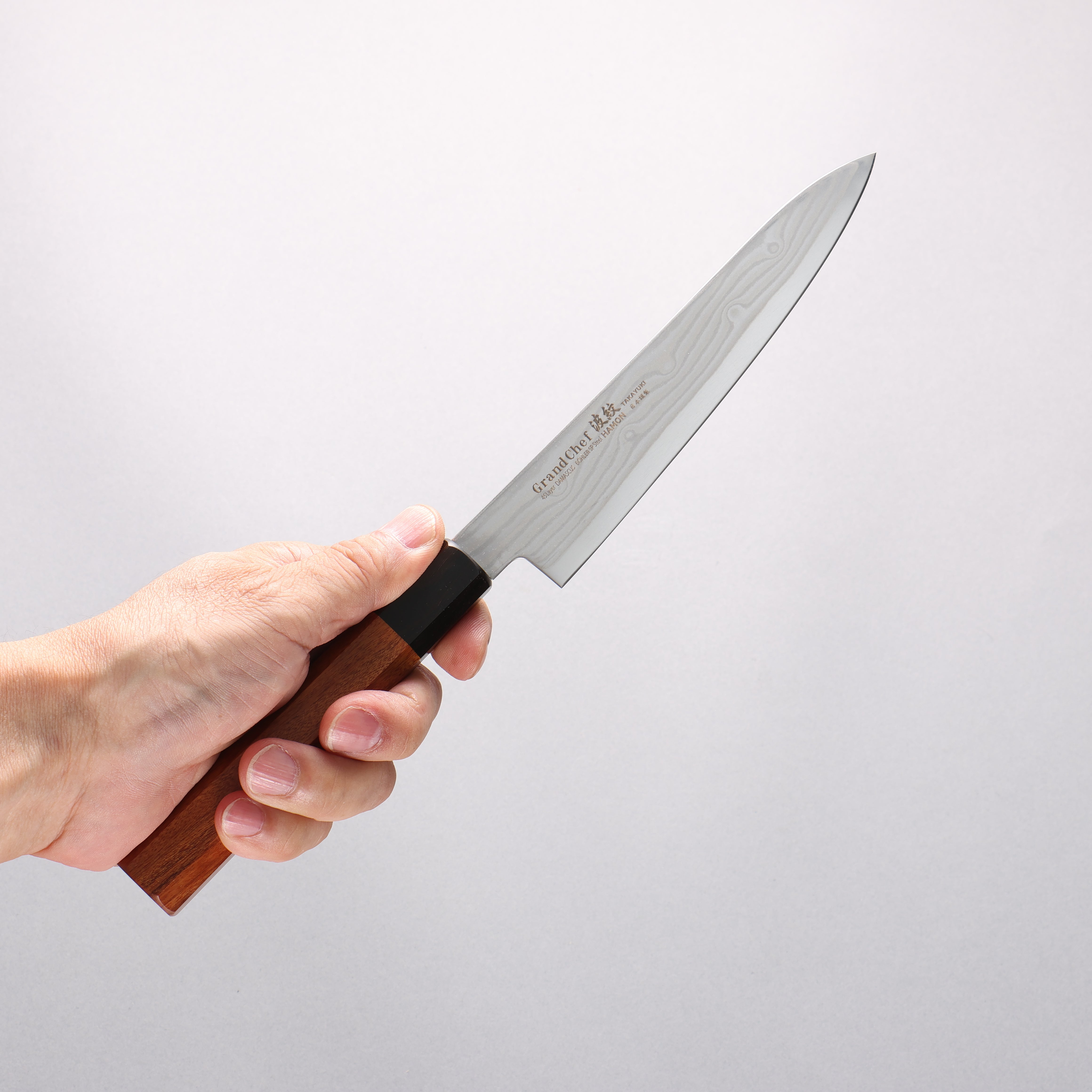 Sakai Takayuki Grand Chef Hamon B��hler SP Steel 45 Layer Damascus Petty-Utility 150mm Rosewood (Ferrule: Black Pakka Wood) Handle - Japanny - Best Japanese Knife