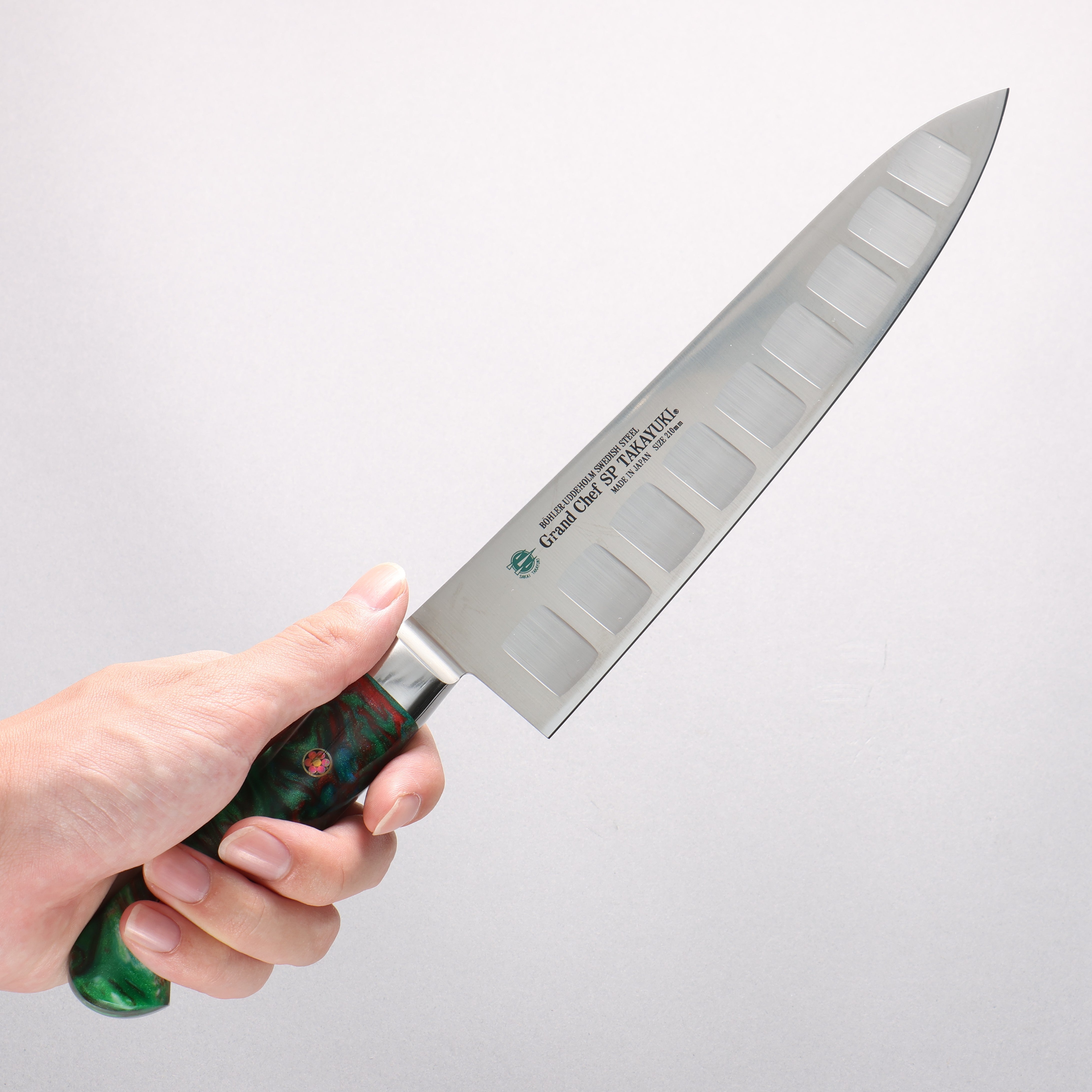 Sakai Takayuki Grand Chef SP Uddeholm Swedish stain-resistant steel Gyuto Salmon 210mm SP Type III (Jungle) Handle - Japanny - Best Japanese Knife