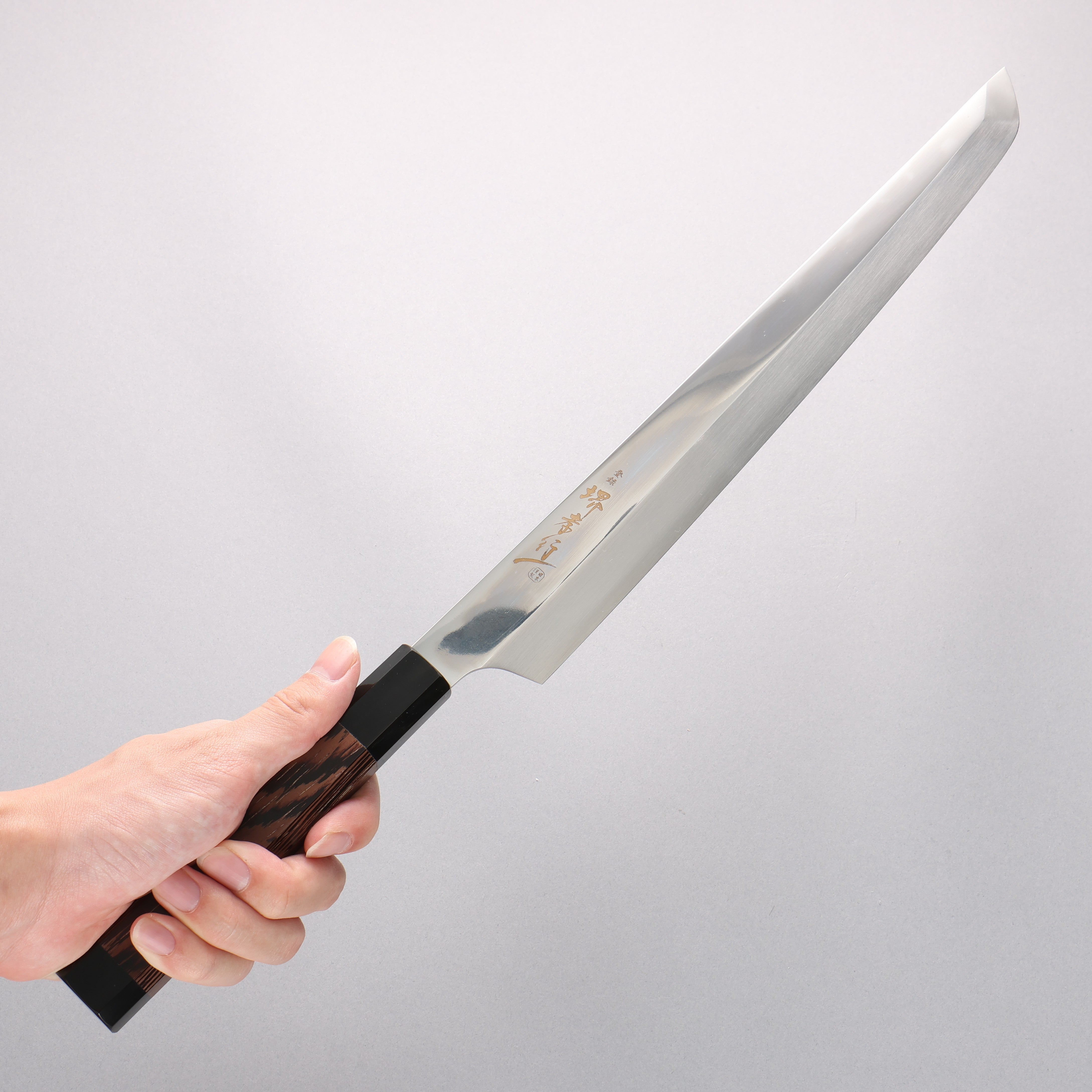 Sakai Takayuki Ginryu Honyaki Swedish Steel Mirrored Finish Sakimaru Yanagiba 300mm Wenge with Double Water Buffalo Ring Handle with Sheath - Japanny - Best Japanese Knife