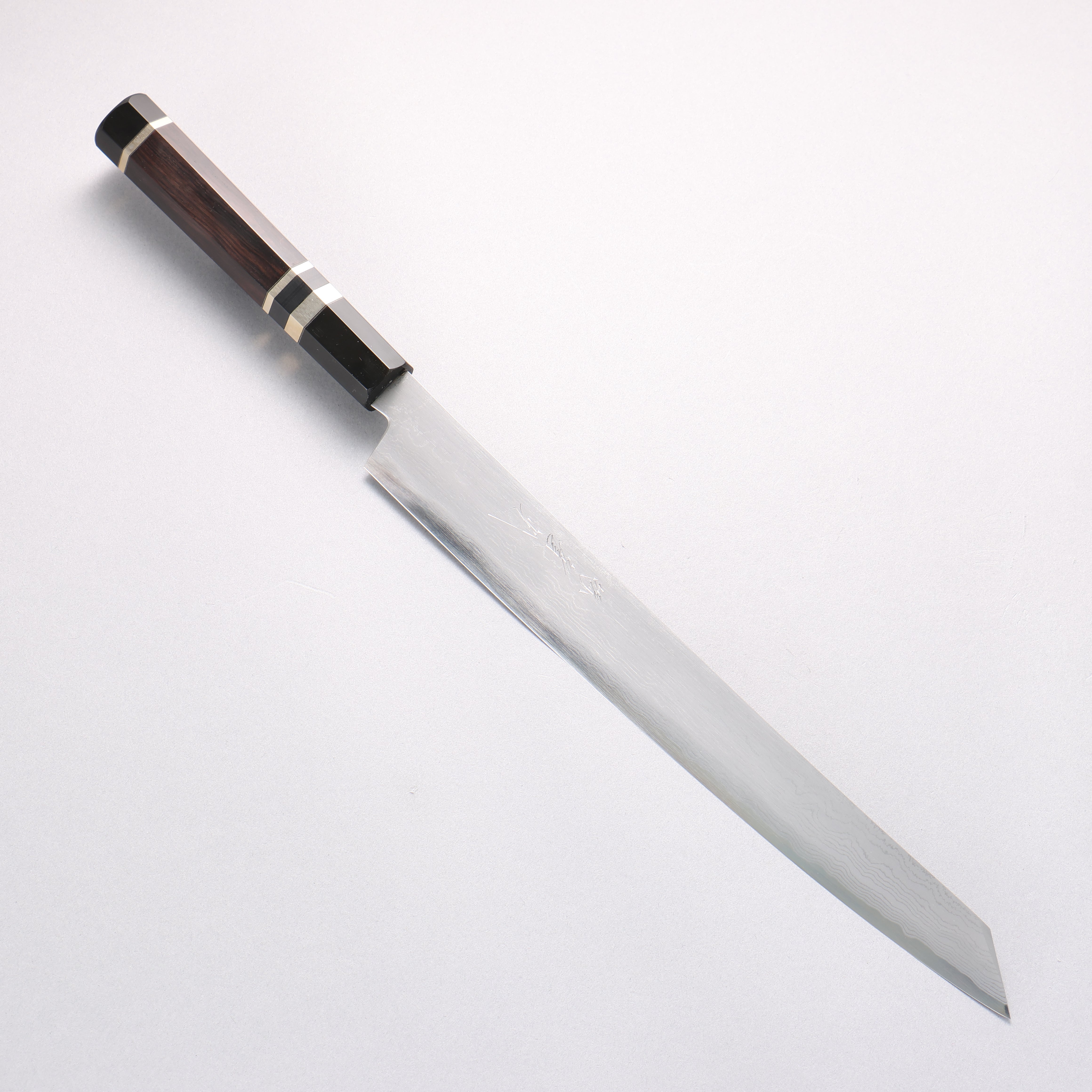 Jikko Blue Steel Damascus Kiritsuke Sujihiki 300mm Ebony with Double Ring Handle - Japanny - Best Japanese Knife