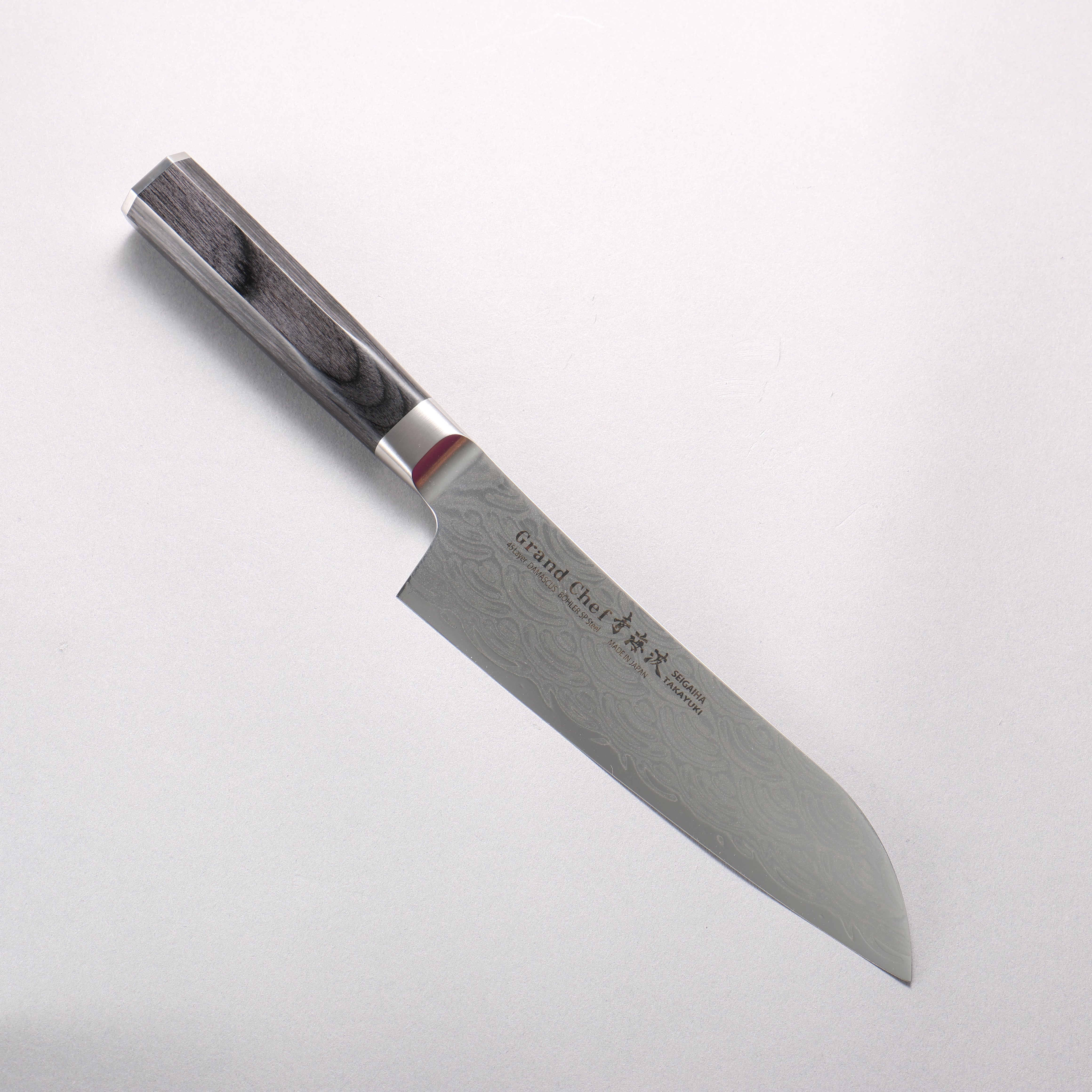 Sakai Takayuki Seigaiha (Blue Ocean Wave) B��hler SP Steel 45 Layer Damascus Migaki Finished Santoku 180mm Black Pakka wood Handle - Japanny - Best Japanese Knife