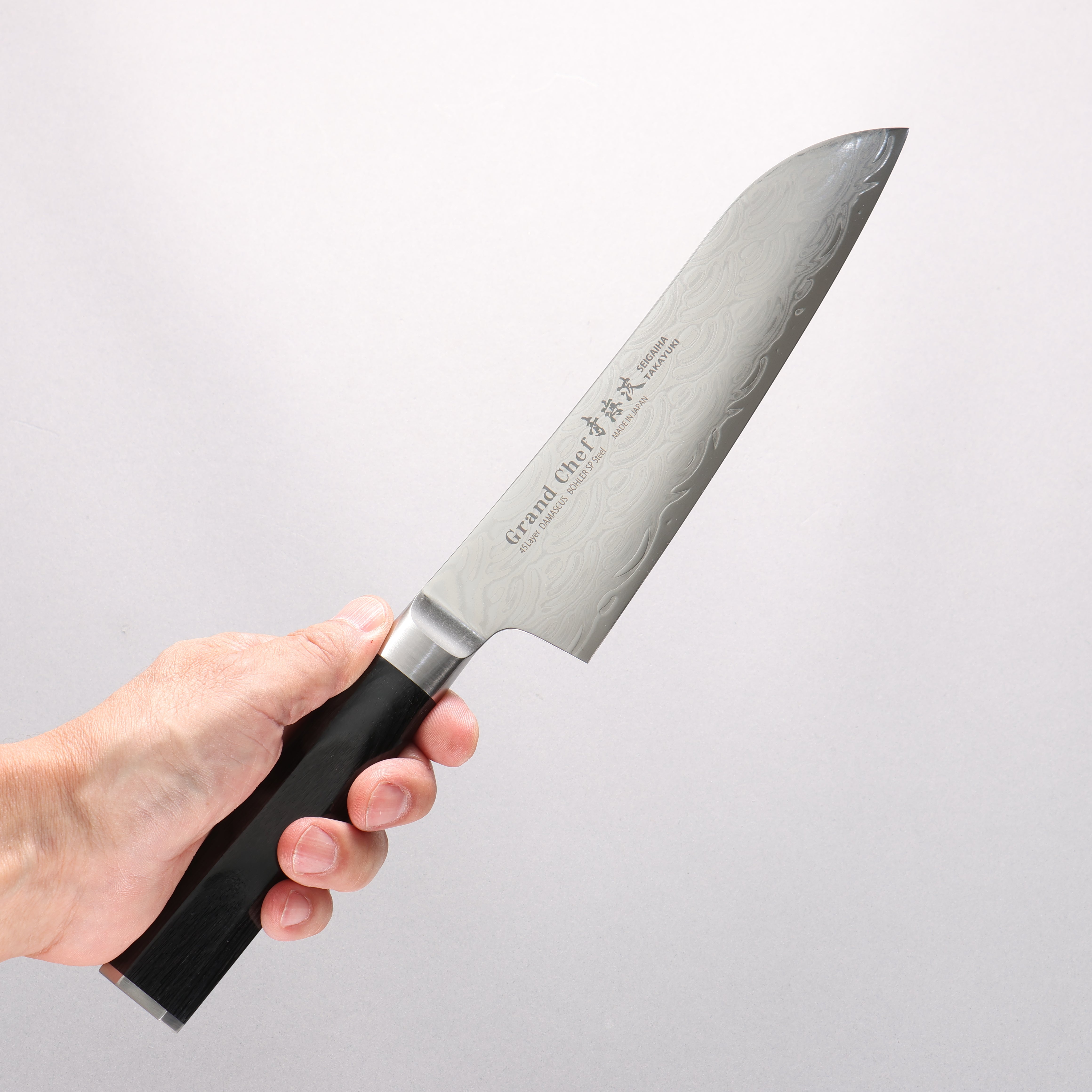 Sakai Takayuki Seigaiha (Blue Ocean Wave) B��hler SP Steel 45 Layer Damascus Migaki Finished Santoku 180mm Black Pakka wood Handle - Japanny - Best Japanese Knife