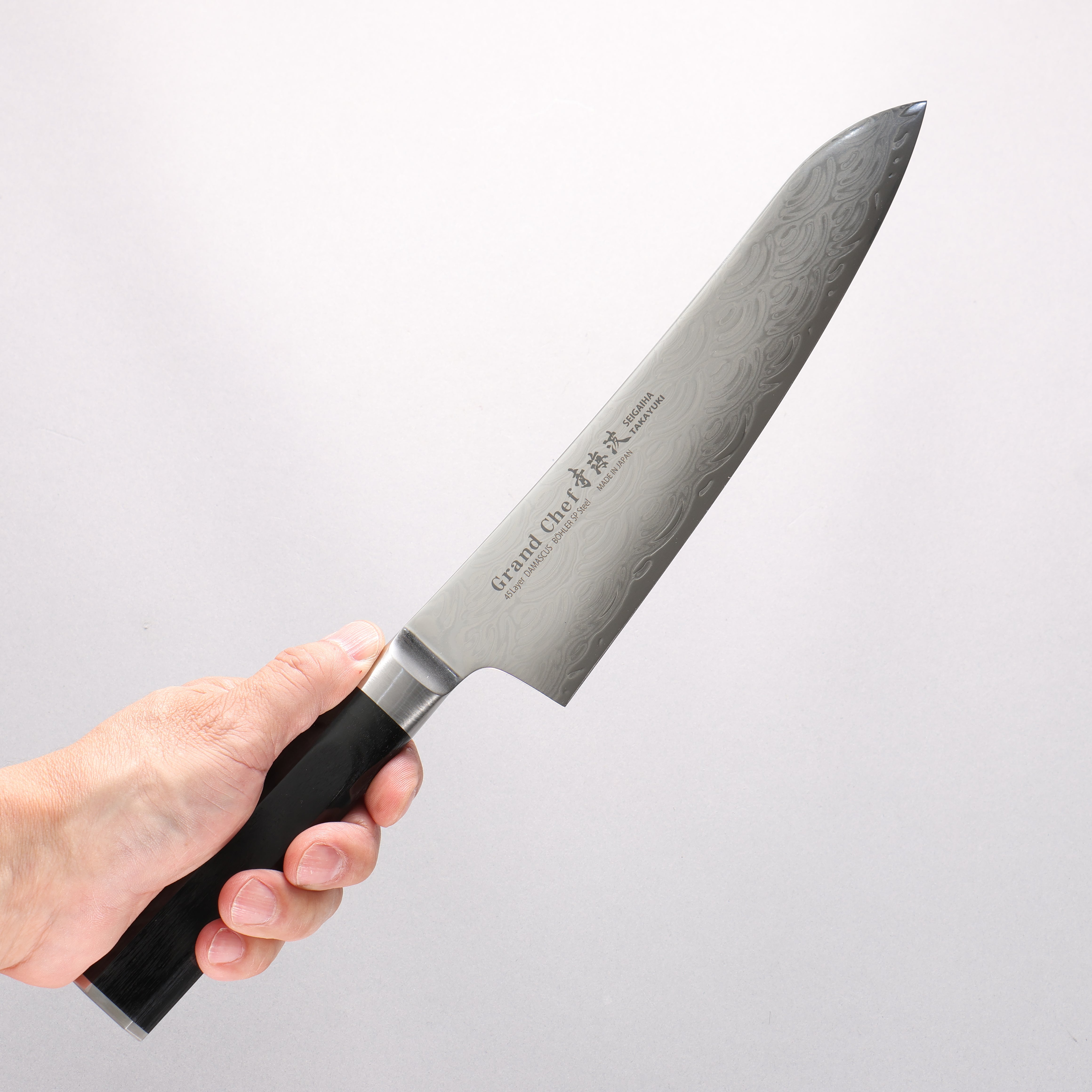 Sakai Takayuki Seigaiha (Blue Ocean Wave) B��hler SP Steel 45 Layer Damascus Migaki Finished Gyuto 210mm Black Pakka wood Handle - Japanny - Best Japanese Knife