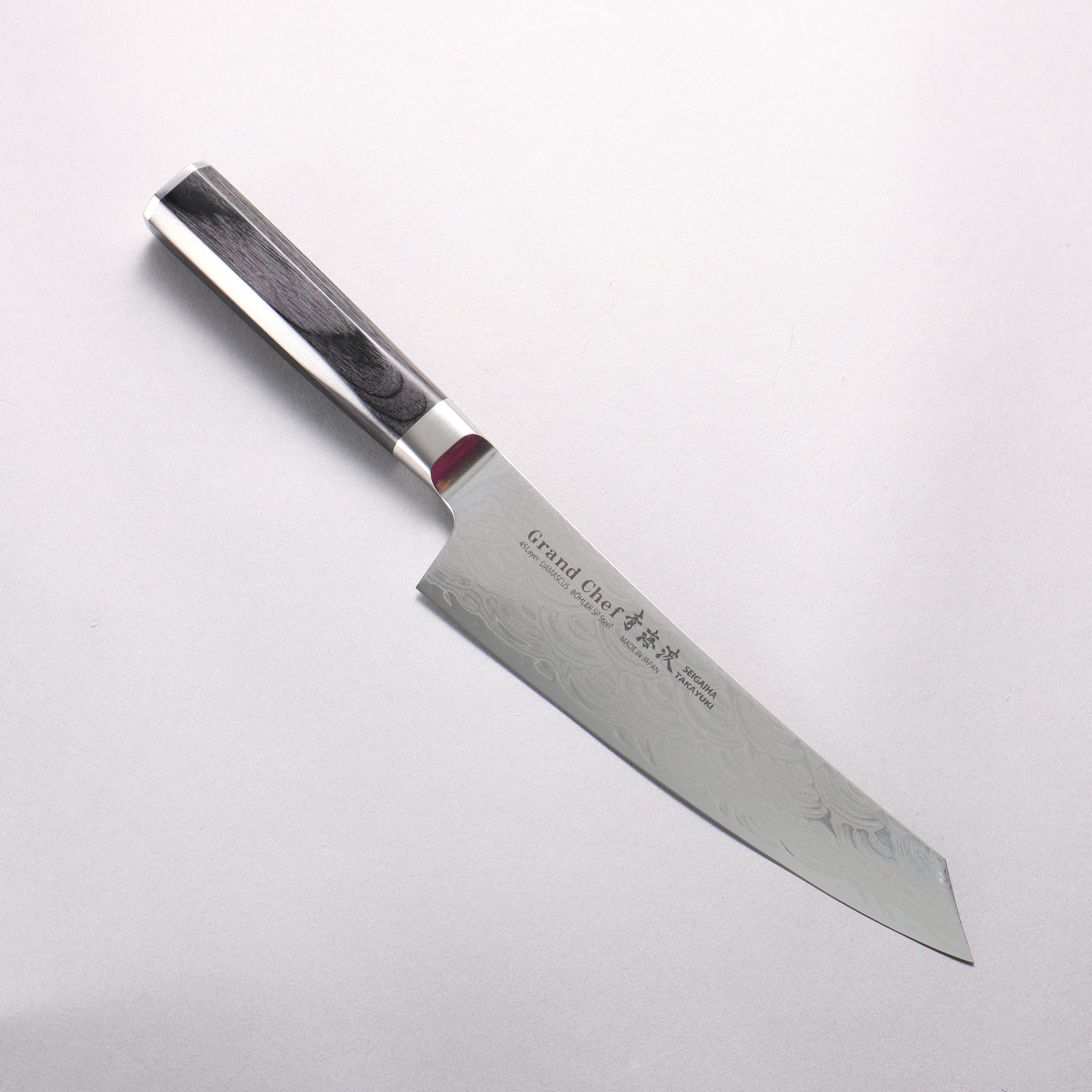 Sakai Takayuki Seigaiha (Blue Ocean Wave) B��hler SP Steel 45 Layer Damascus Migaki Finished Kengata Gyuto 190mm Black Pakka wood Handle - Japanny - Best Japanese Knife