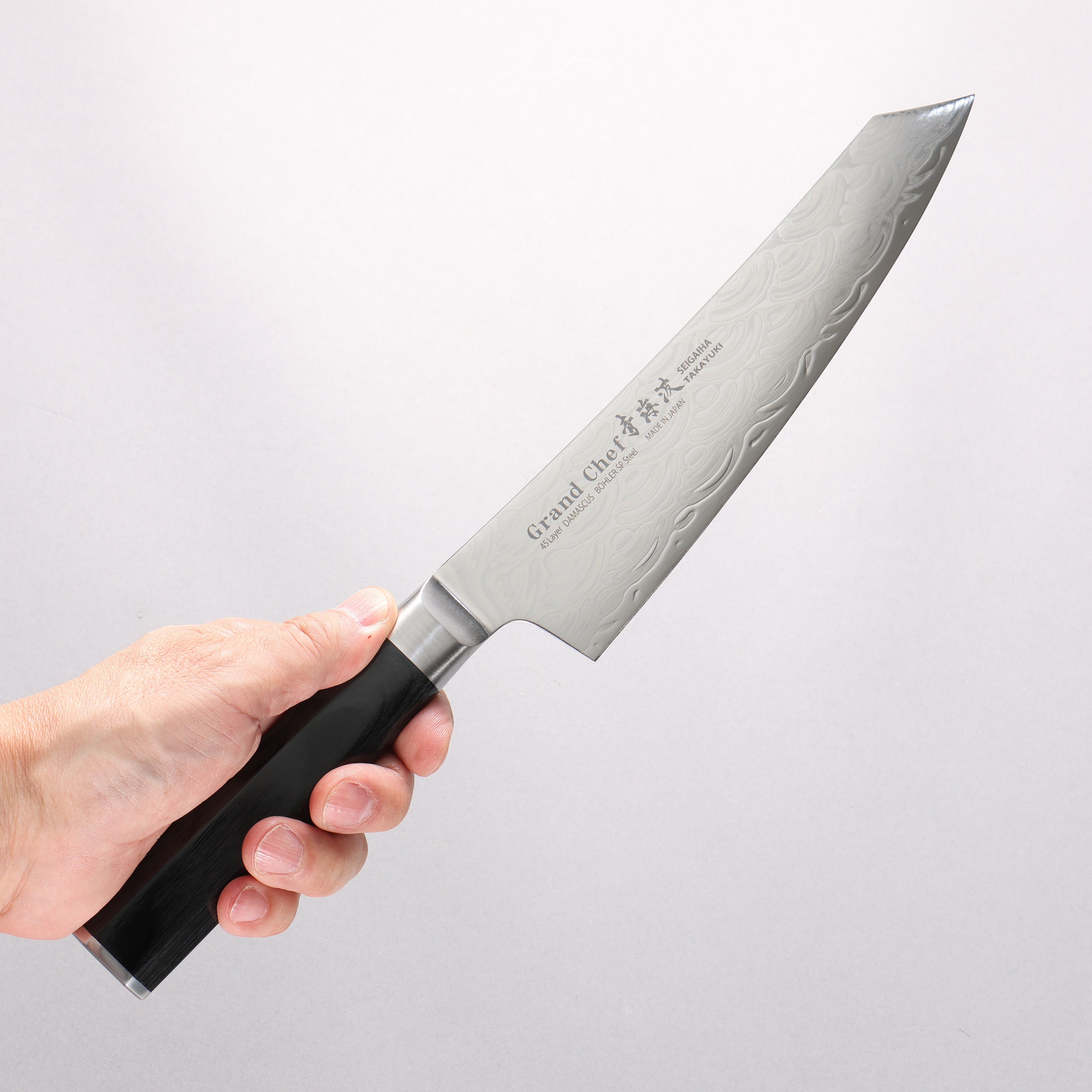 Sakai Takayuki Seigaiha (Blue Ocean Wave) B��hler SP Steel 45 Layer Damascus Migaki Finished Kengata Gyuto 190mm Black Pakka wood Handle - Japanny - Best Japanese Knife