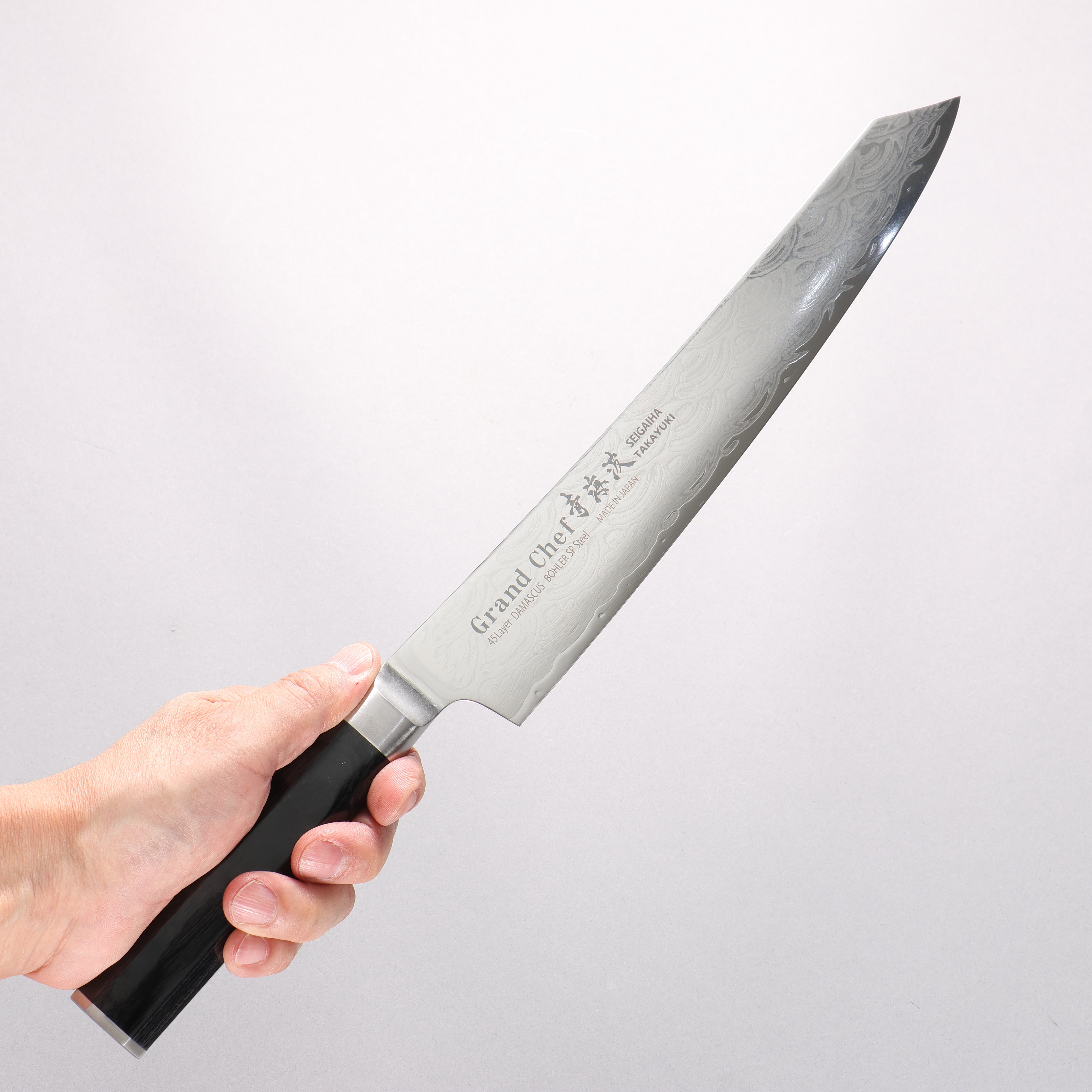 Sakai Takayuki Seigaiha (Blue Ocean Wave) B��hler SP Steel 45 Layer Damascus Migaki Finished Kengata Sujihiki 240mm Black Pakka wood Handle - Japanny - Best Japanese Knife