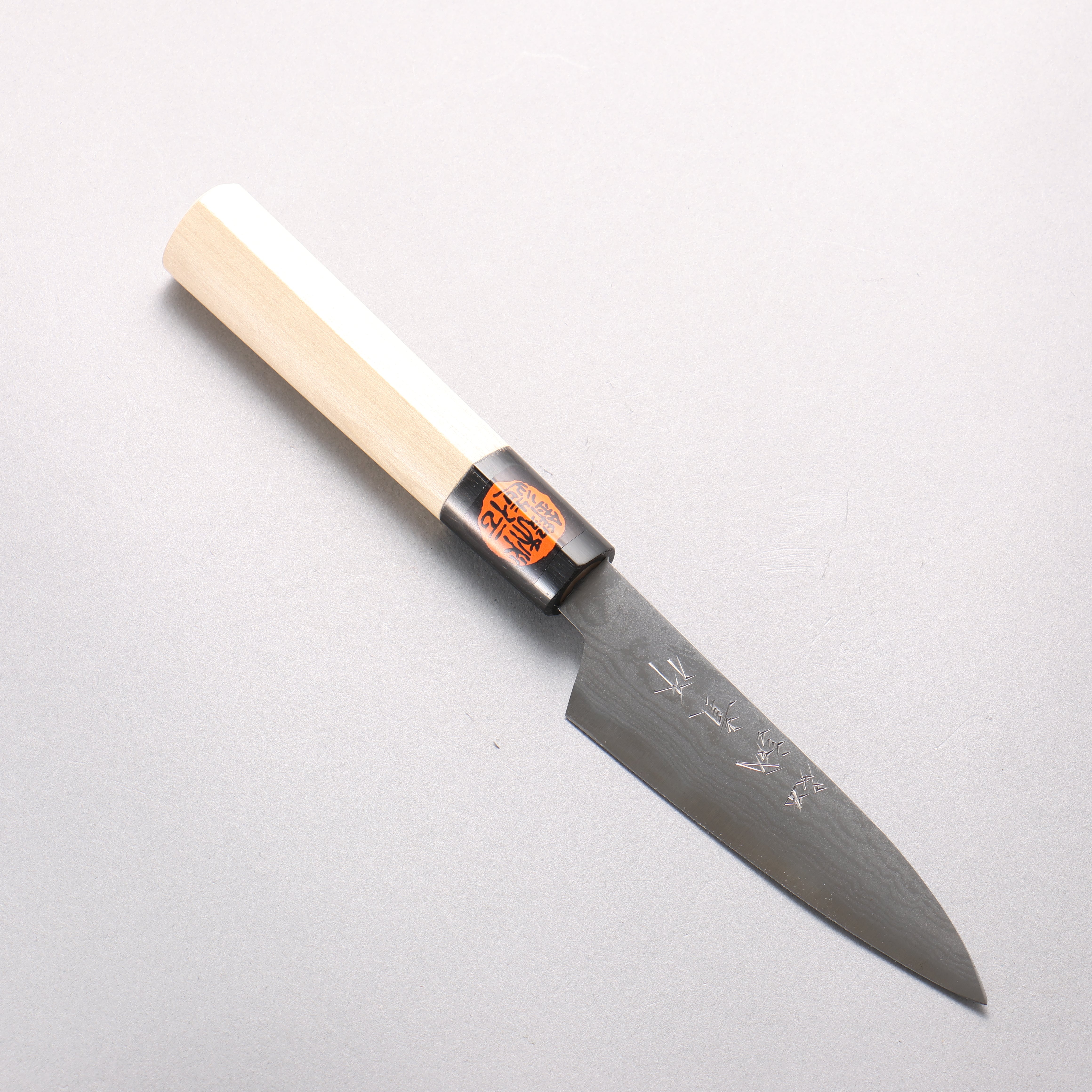 Shigeki Tanaka Blue Steel No.2 Damascus Petty-Utility 120mm Magnolia (Ferrule: Water Buffalo Horn) Handle - Japanny - Best Japanese Knife