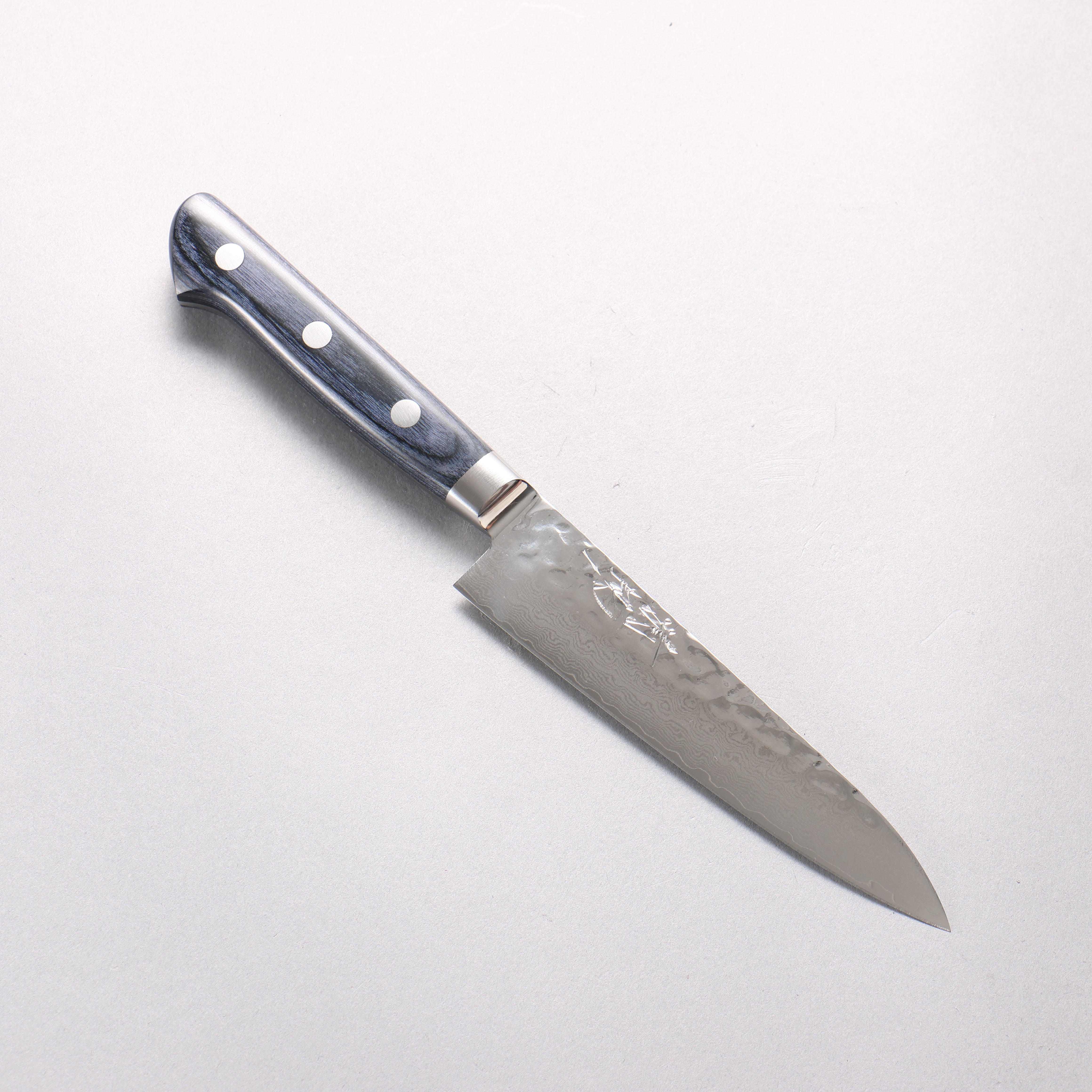 Seisuke VG10 Hammered Damascus Migaki Finished Petty-Utility 135mm Navy blue Pakka wood Handle with Sheath - Japanny - Best Japanese Knife