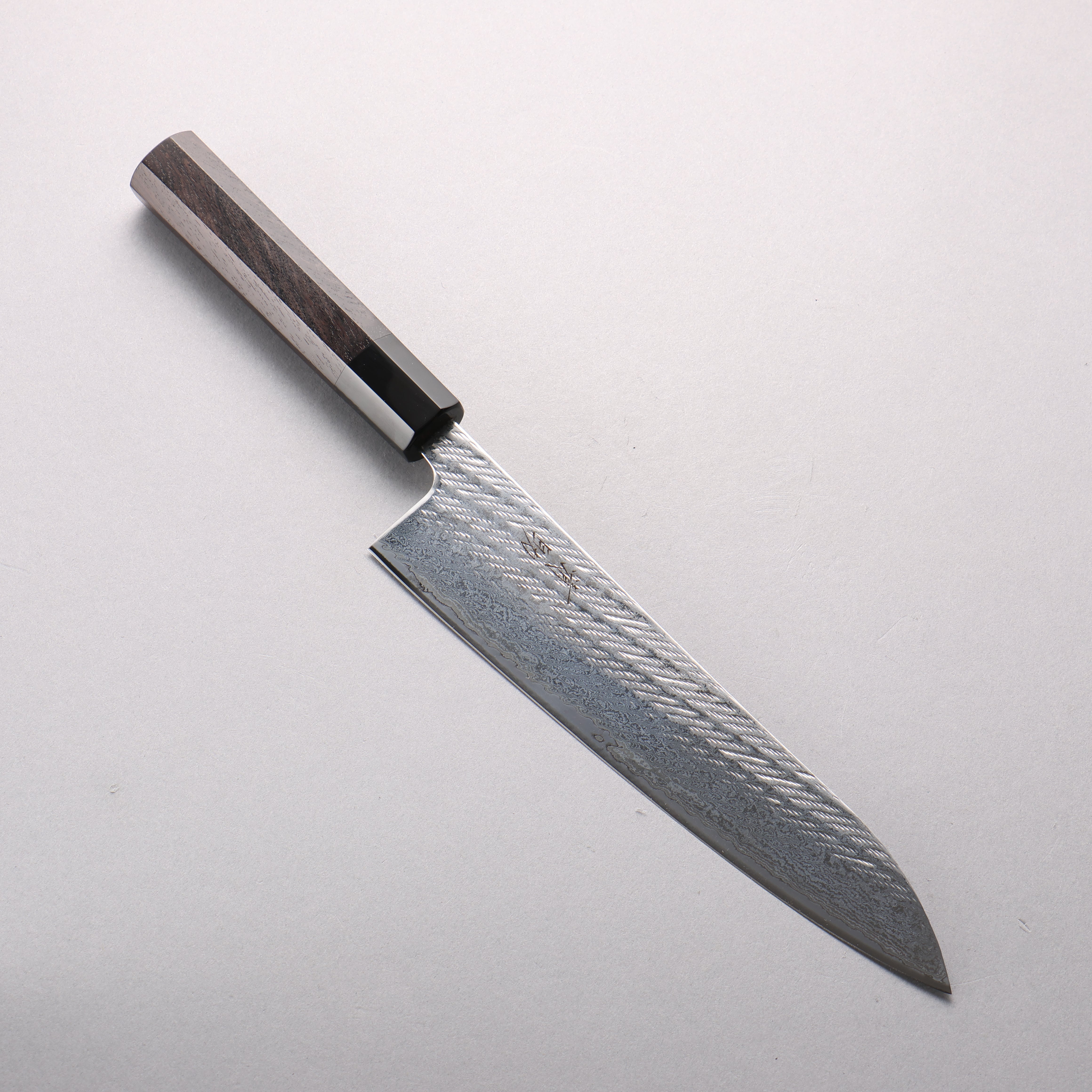 Seisuke Silver Steel No.3 Damascus Rope Pattern Gyuto 210mm Ebony Wood (ferrule: Black Water Buffalo Horn) Handle - Japanny - Best Japanese Knife