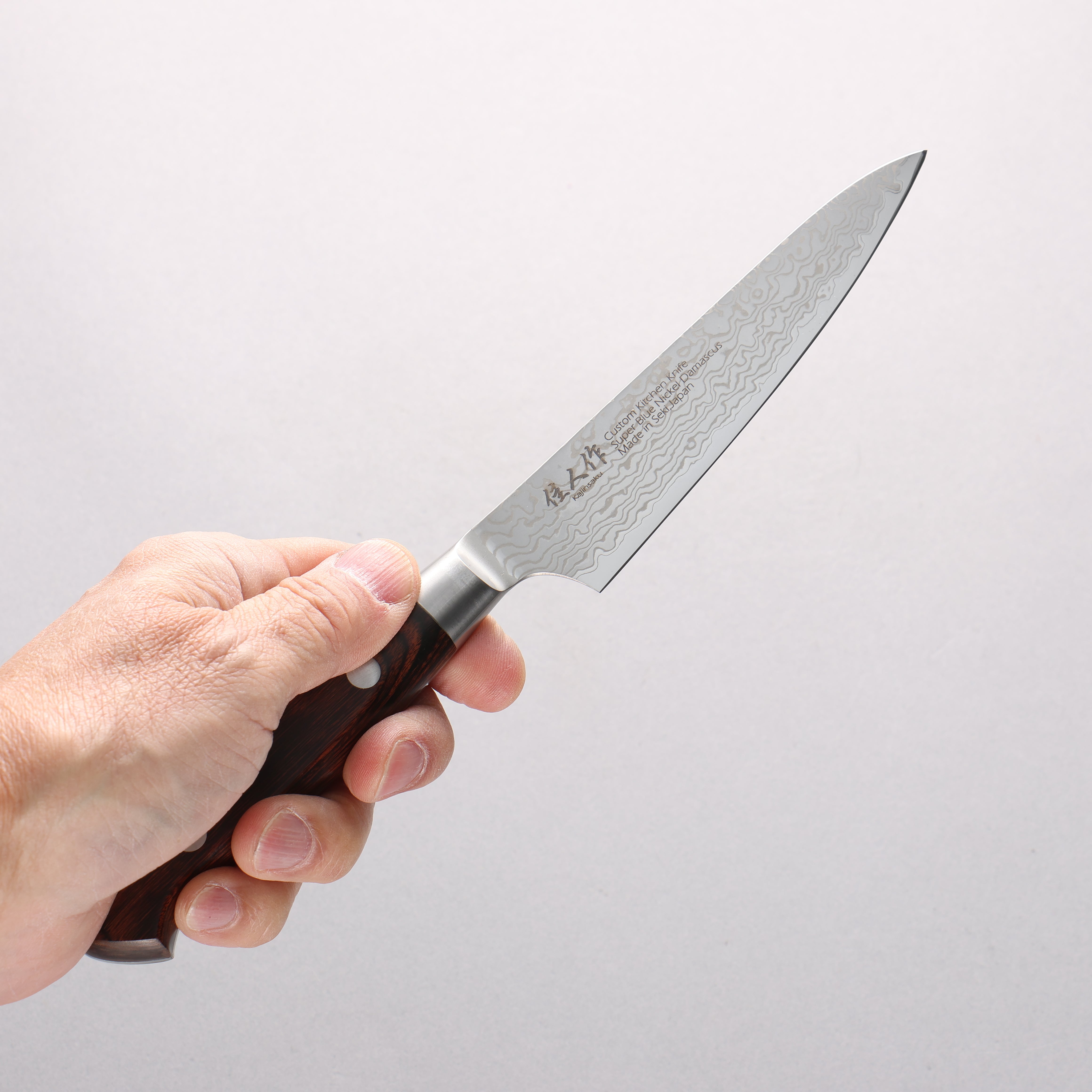 Kajin Blue Super Damascus Petty-Utility 120mm Mahogany Handle - Japanny - Best Japanese Knife