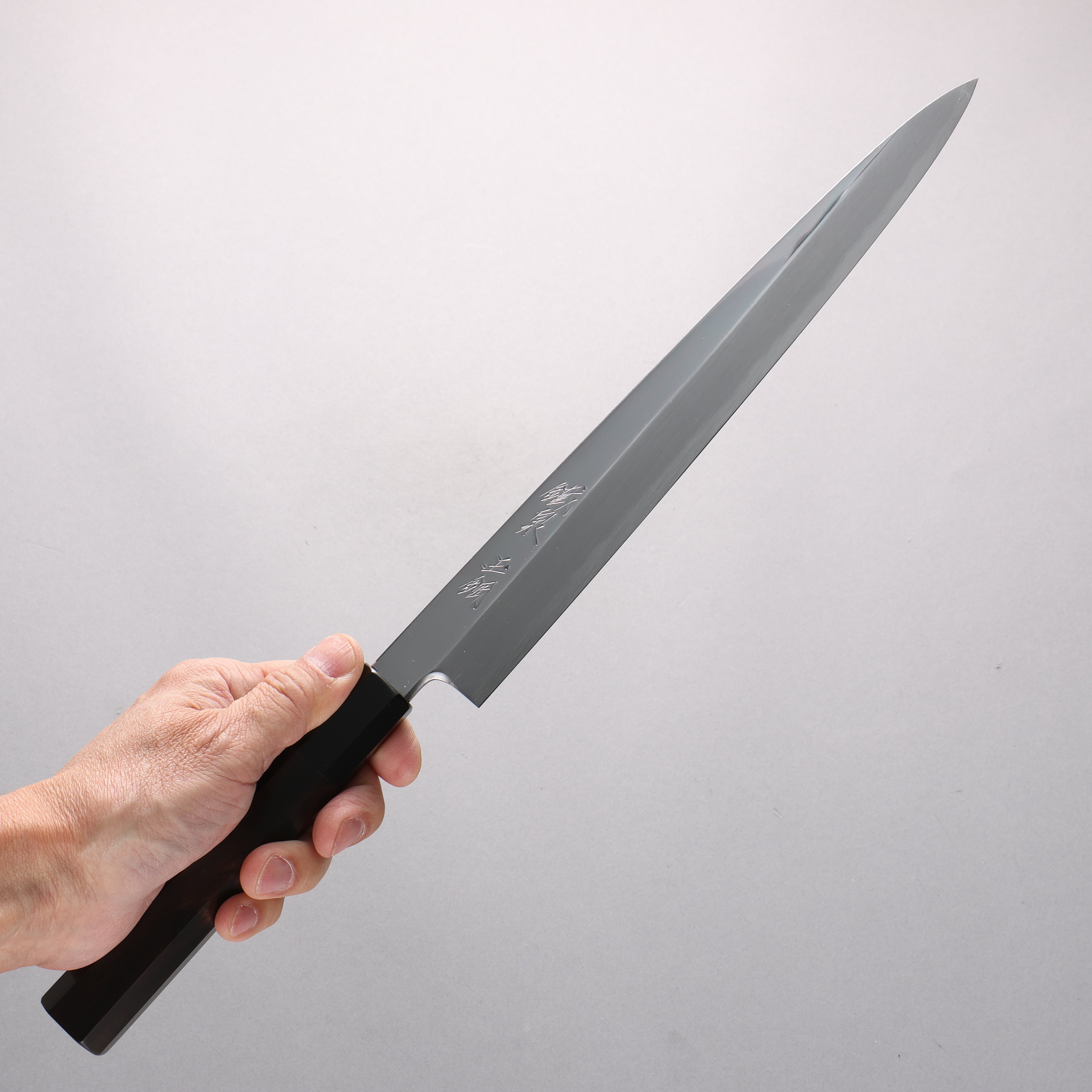 Tessen by Tanaka Tamahagane Mirrored Finish Yanagiba 270mm Ebony Wood Handle with Sheath - Japanny - Best Japanese Knife