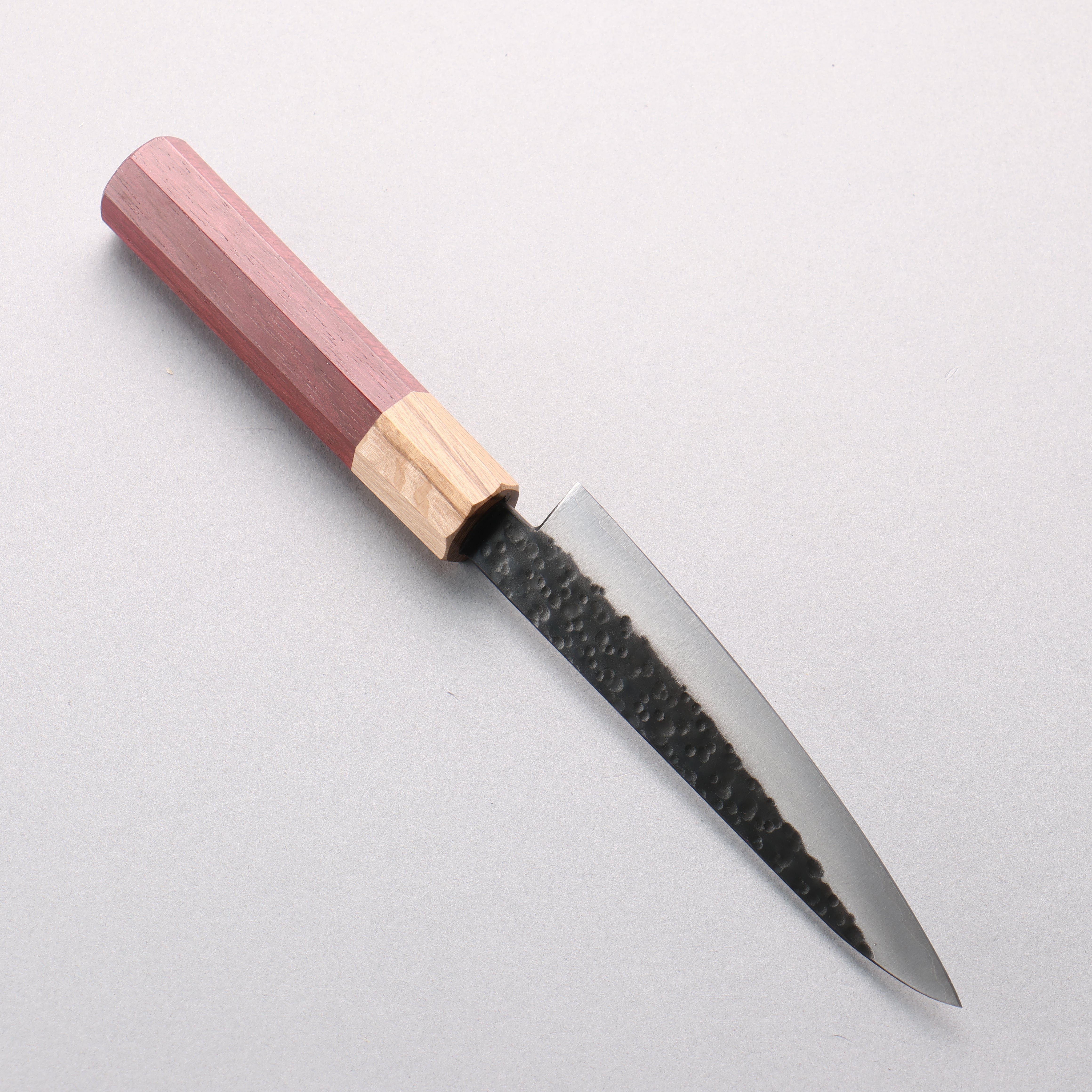 Fukube VG10 Hammered Black Finished Petty-Utility 135mm Purple Heart Handle - Japanny - Best Japanese Knife
