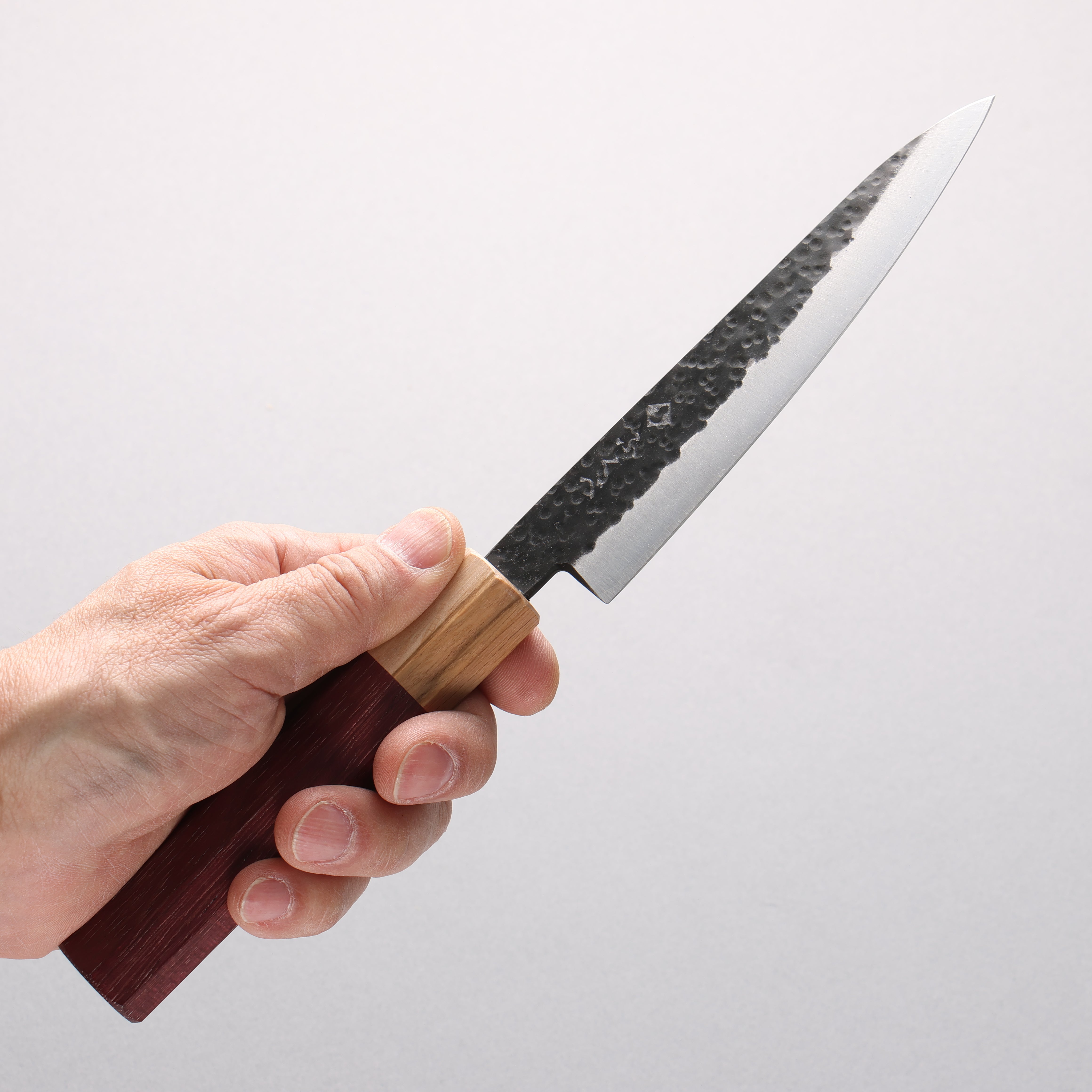 Fukube VG10 Hammered Black Finished Petty-Utility 135mm Purple Heart Handle - Japanny - Best Japanese Knife