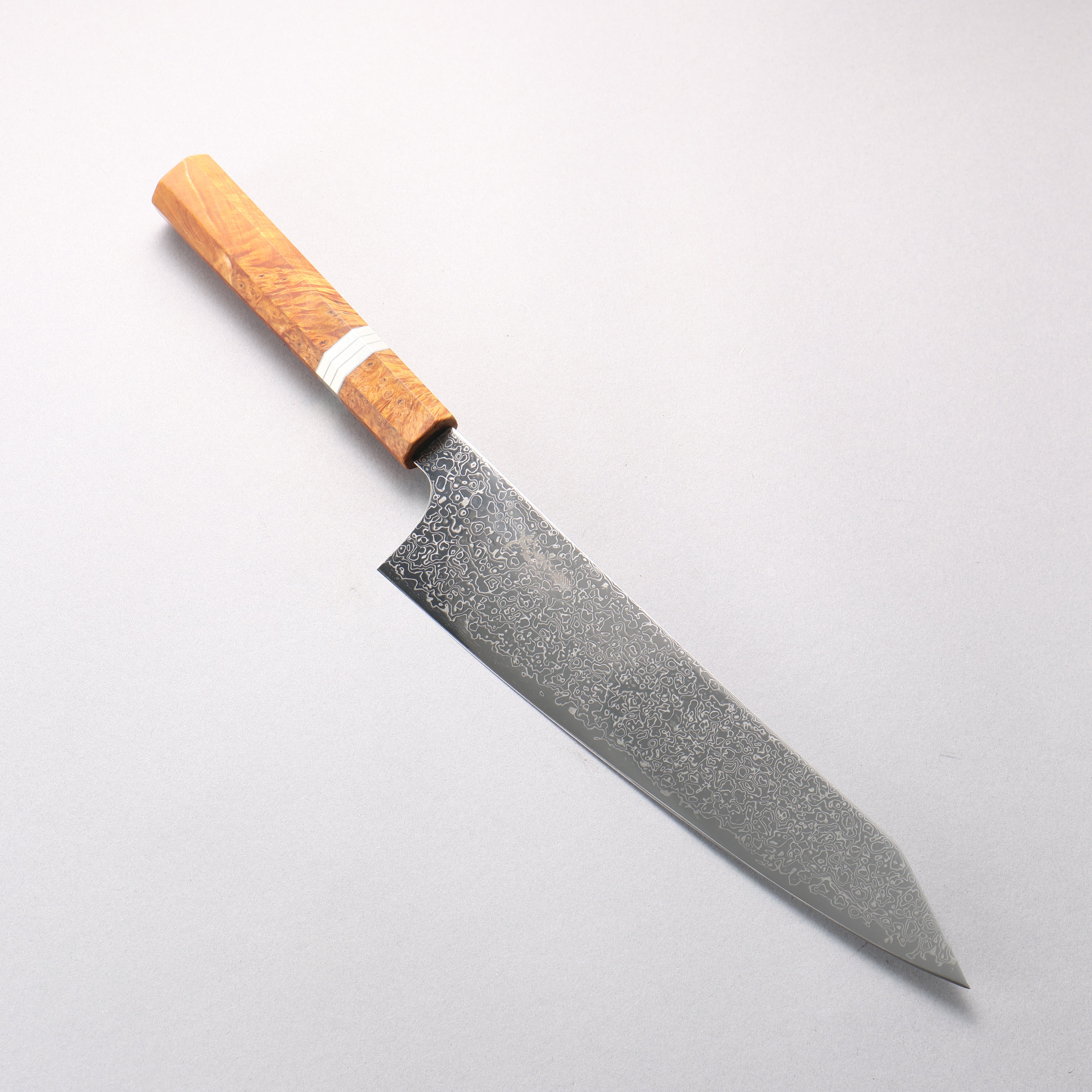 Kanjyo SG2 Damascus Migaki Finished Kiritsuke Gyuto 240mm Brown Stabilized Wood (Silver Rings) Handle - Japanny - Best Japanese Knife