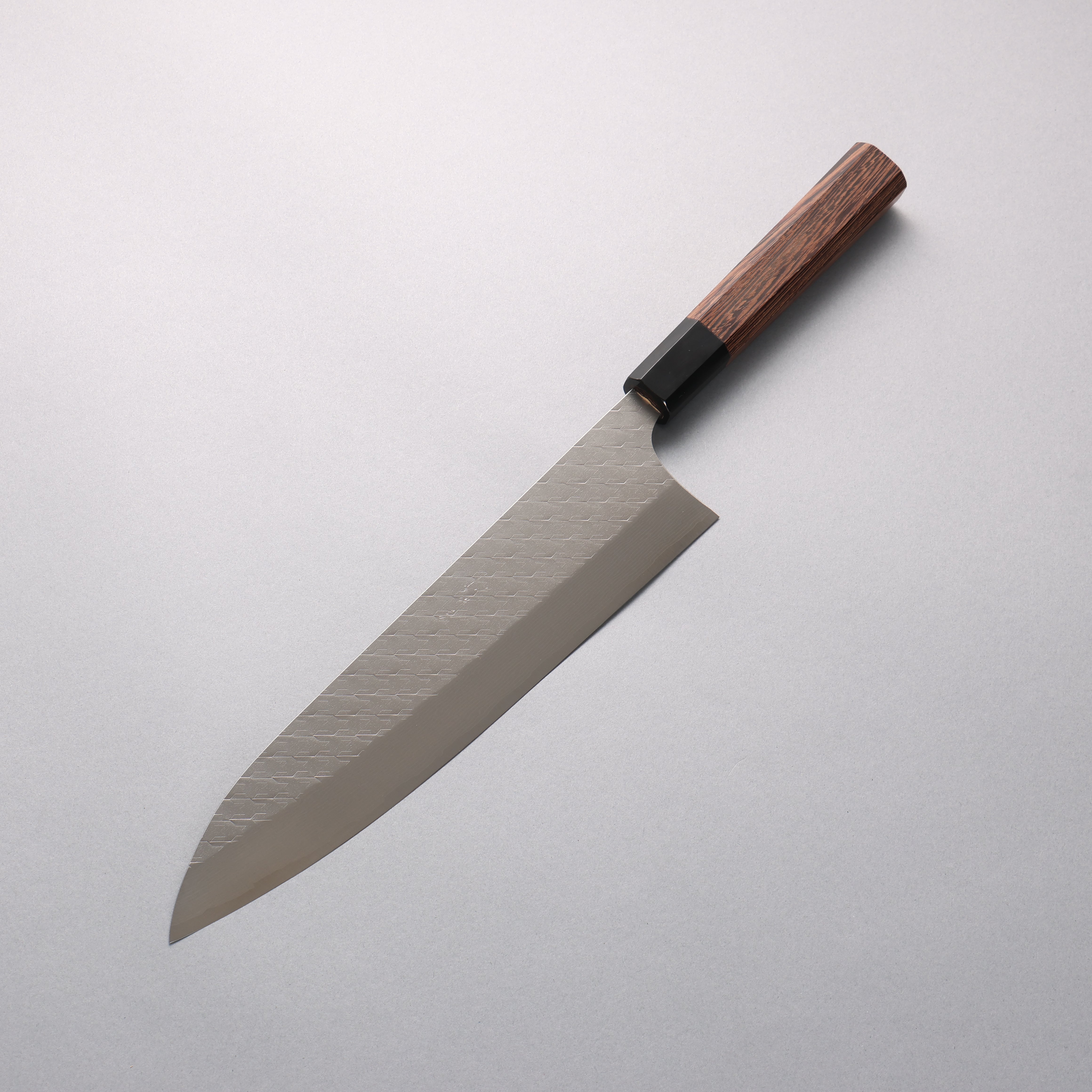 Shungo Ogata SPG STRIX Hammered Damascus Gyuto 240mm Wenge (ferrule: Black Buffalo Horn) Handle - Japanny - Best Japanese Knife