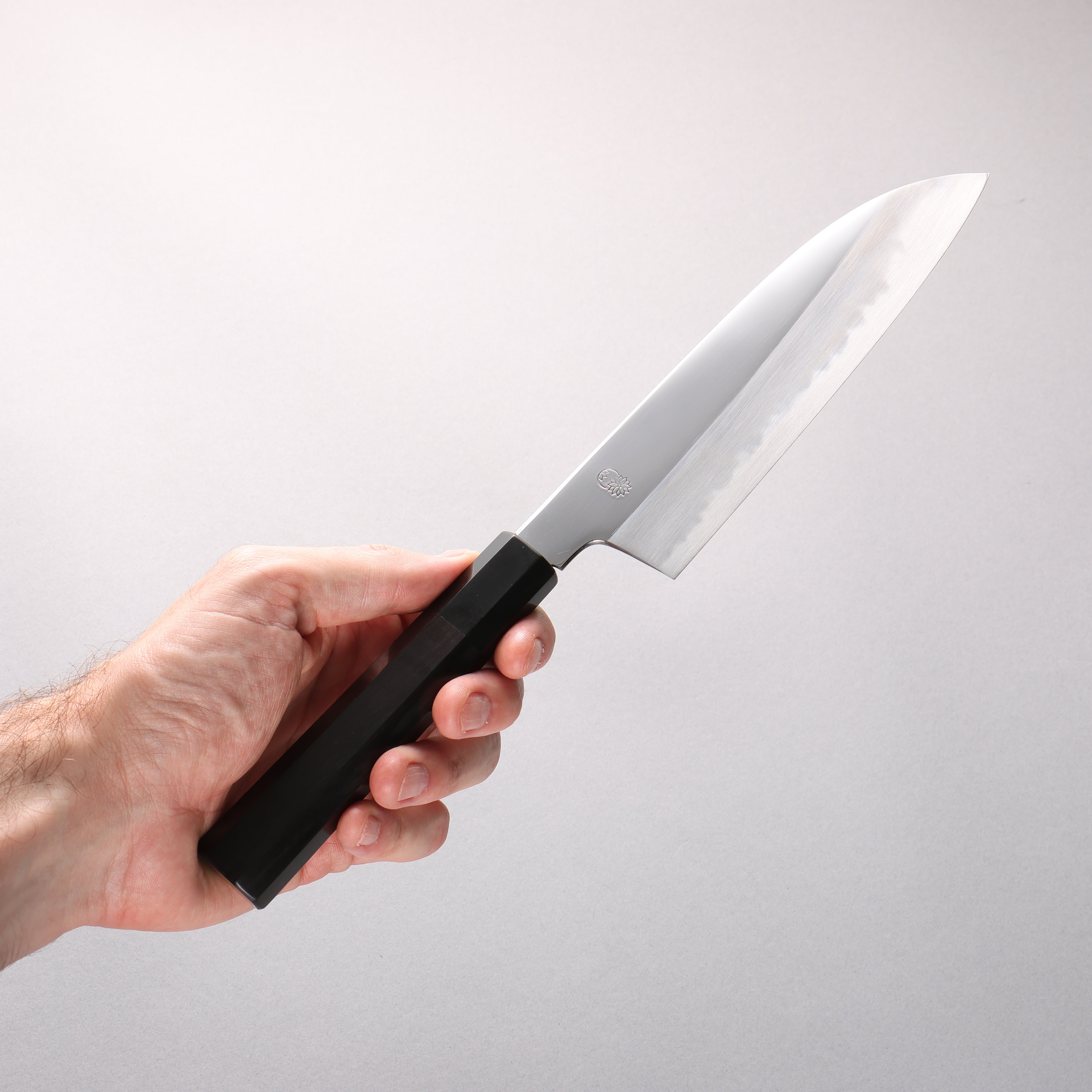Choyo Blue Steel No.1 Mirrored Finish Santoku 180mm Ebony Wood (ferrule: Black Water Buffalo Horn) Handle - Japanny - Best Japanese Knife