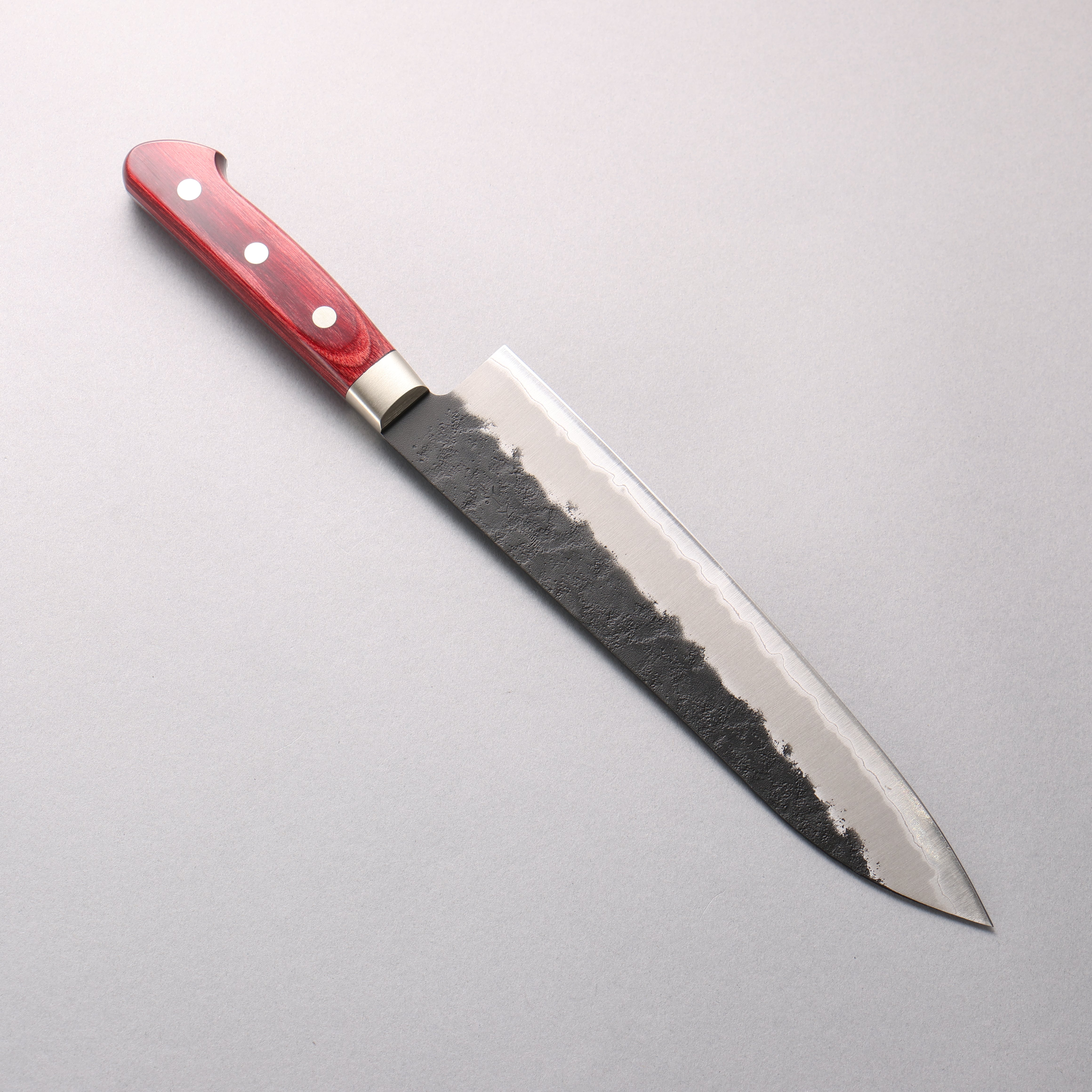 Seisuke Kuronashi Blue Super Nashiji Kurouchi Gyuto 210mm Red Pakka wood Handle - Japanny - Best Japanese Knife