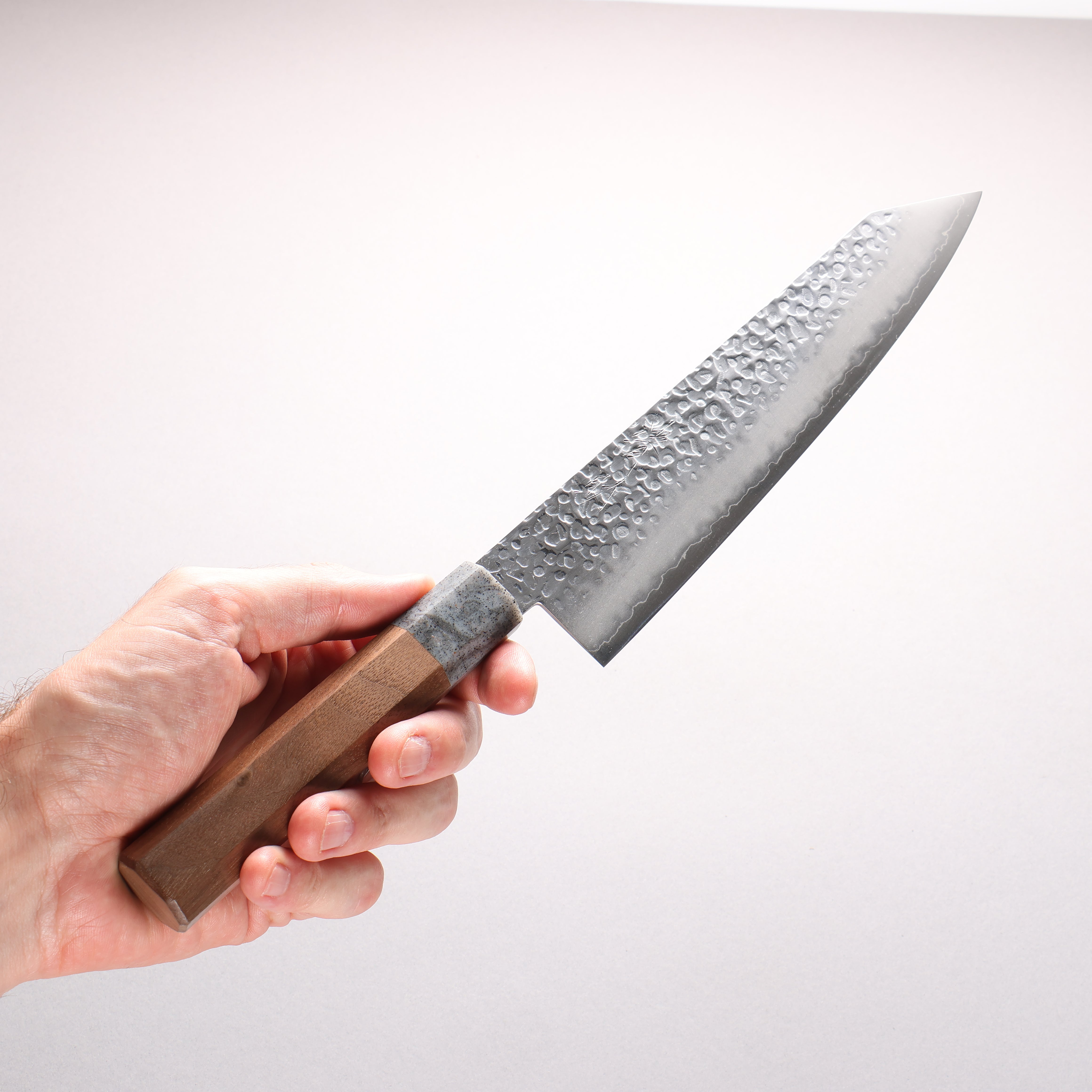 Seisuke Silver Steel No.3 Hammered Kiritsuke Gyuto 210mm Walnut (Ferrule: Grey Resin) Handle - Japanny - Best Japanese Knife