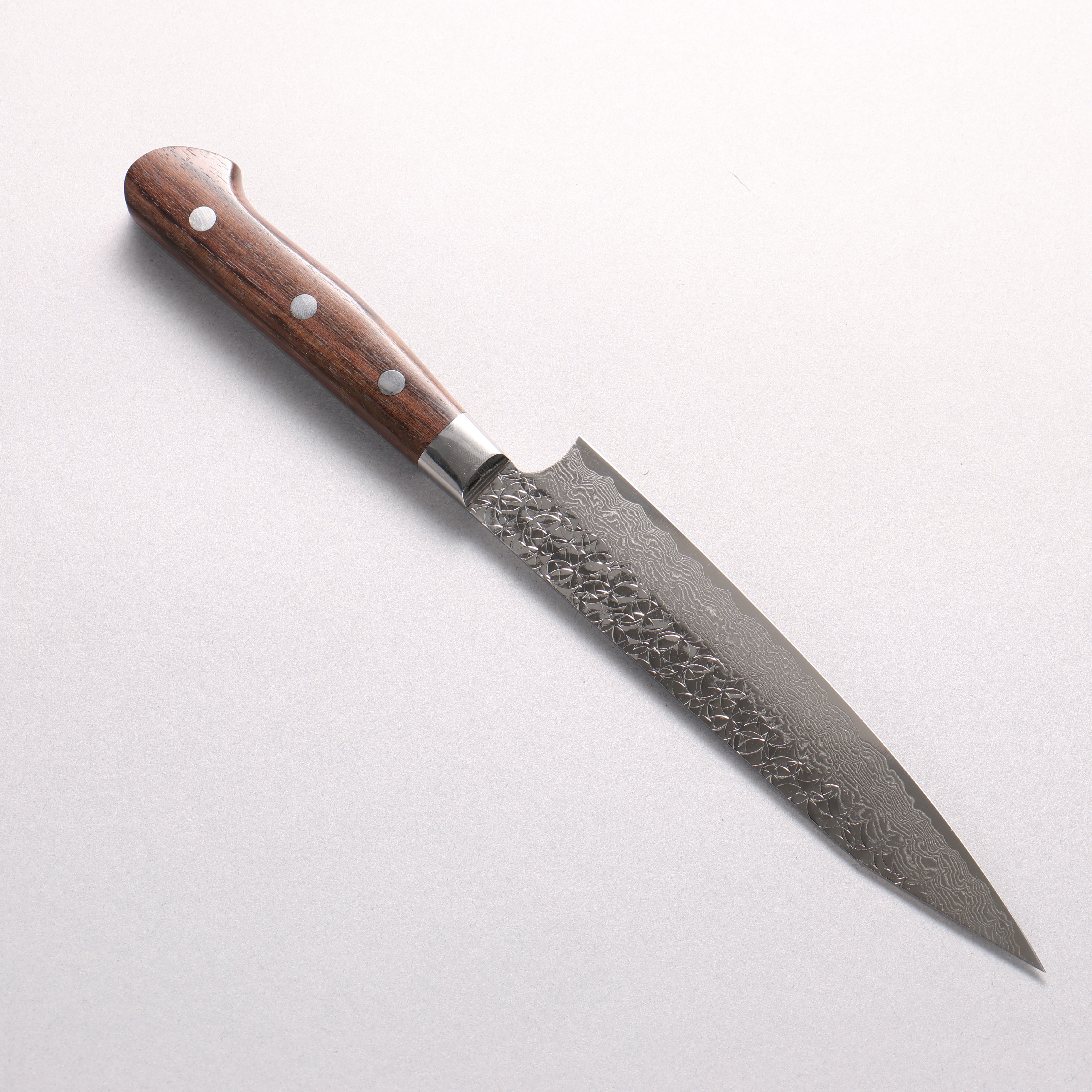 Sakai Takayuki SG2 Hammered Damascus Migaki Finished Kengata Petty-Utility 150mm Rosewood Handle - Japanny - Best Japanese Knife