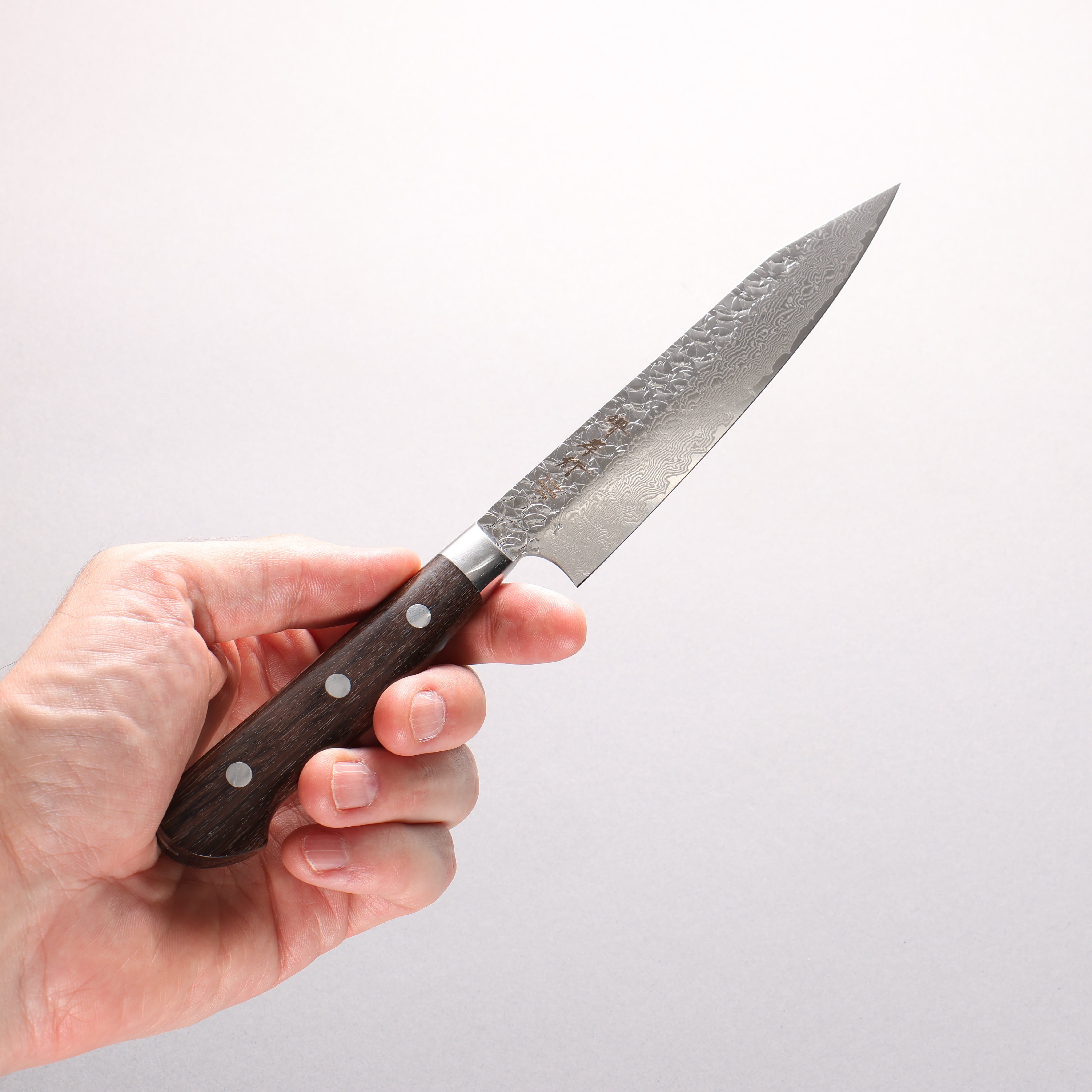 Sakai Takayuki SG2 Hammered Damascus Migaki Finished Kengata Petty-Utility 150mm Rosewood Handle - Japanny - Best Japanese Knife