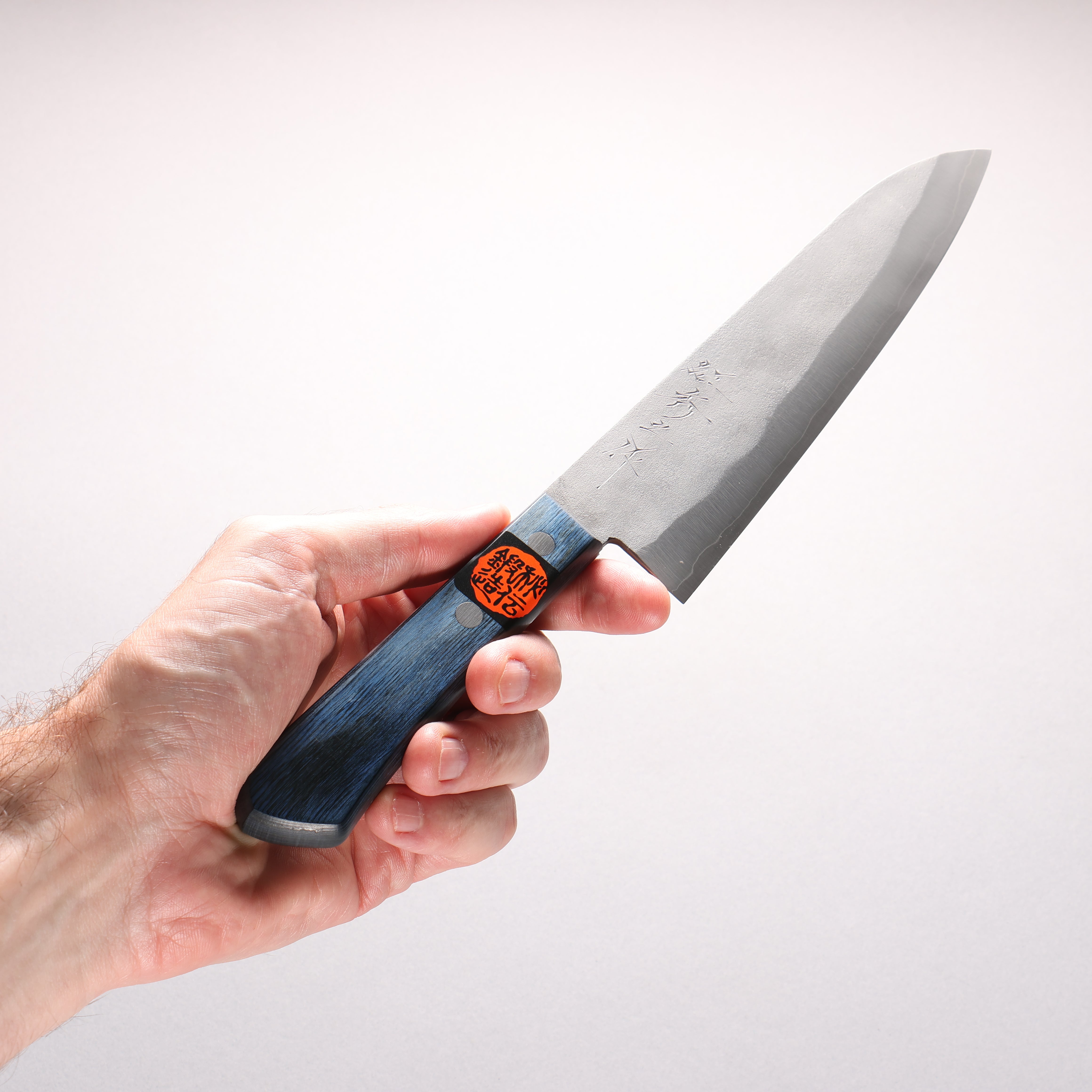 Shigeki Tanaka Silver Steel No.3 Nashiji Gyuto 180mm Blue Pakka wood Handle - Japanny - Best Japanese Knife