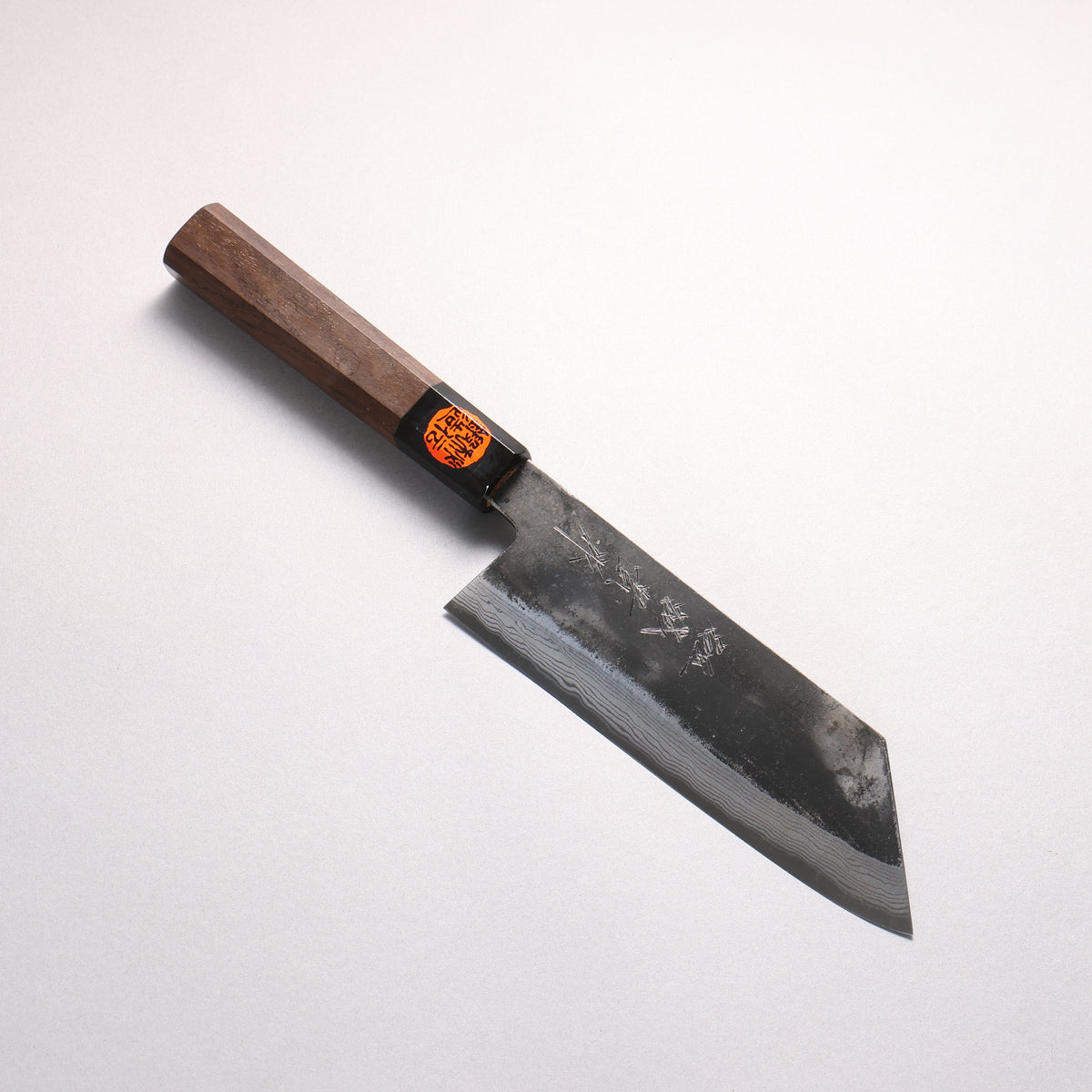 Shigeki Tanaka TEKKA Blue Steel No.2 Kurouchi Damascus Nakiri 165mm Walnut Handle - Japanny - Best Japanese Knife